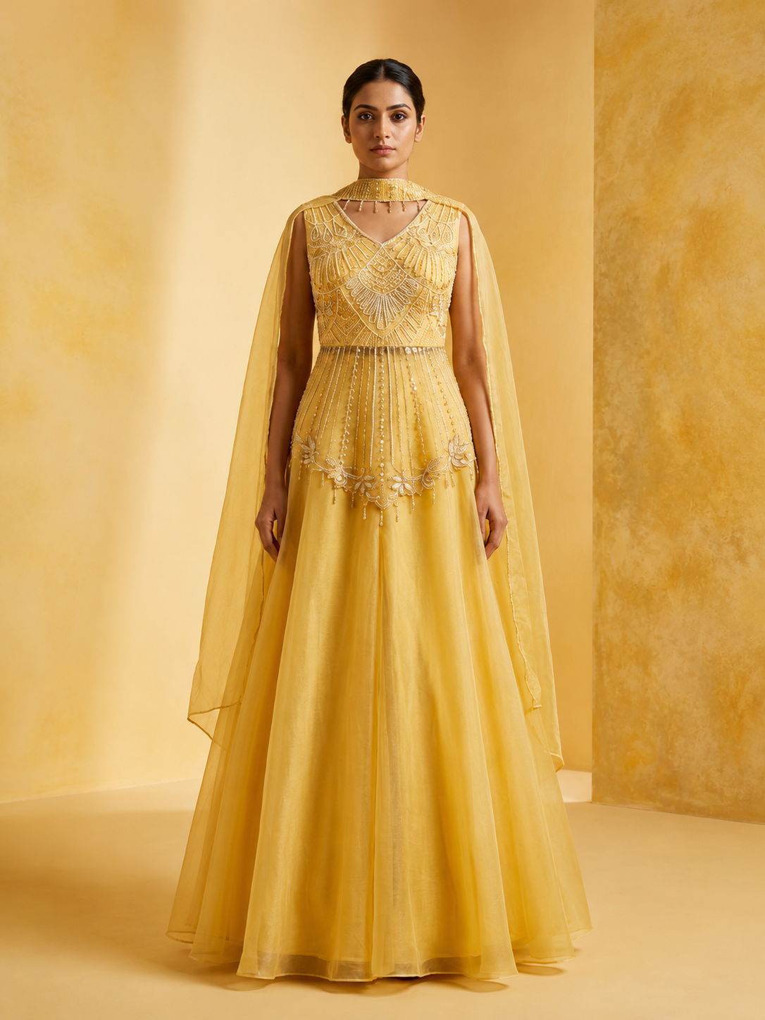 Yellow color Bids Embroidery work Sharara set BLS109