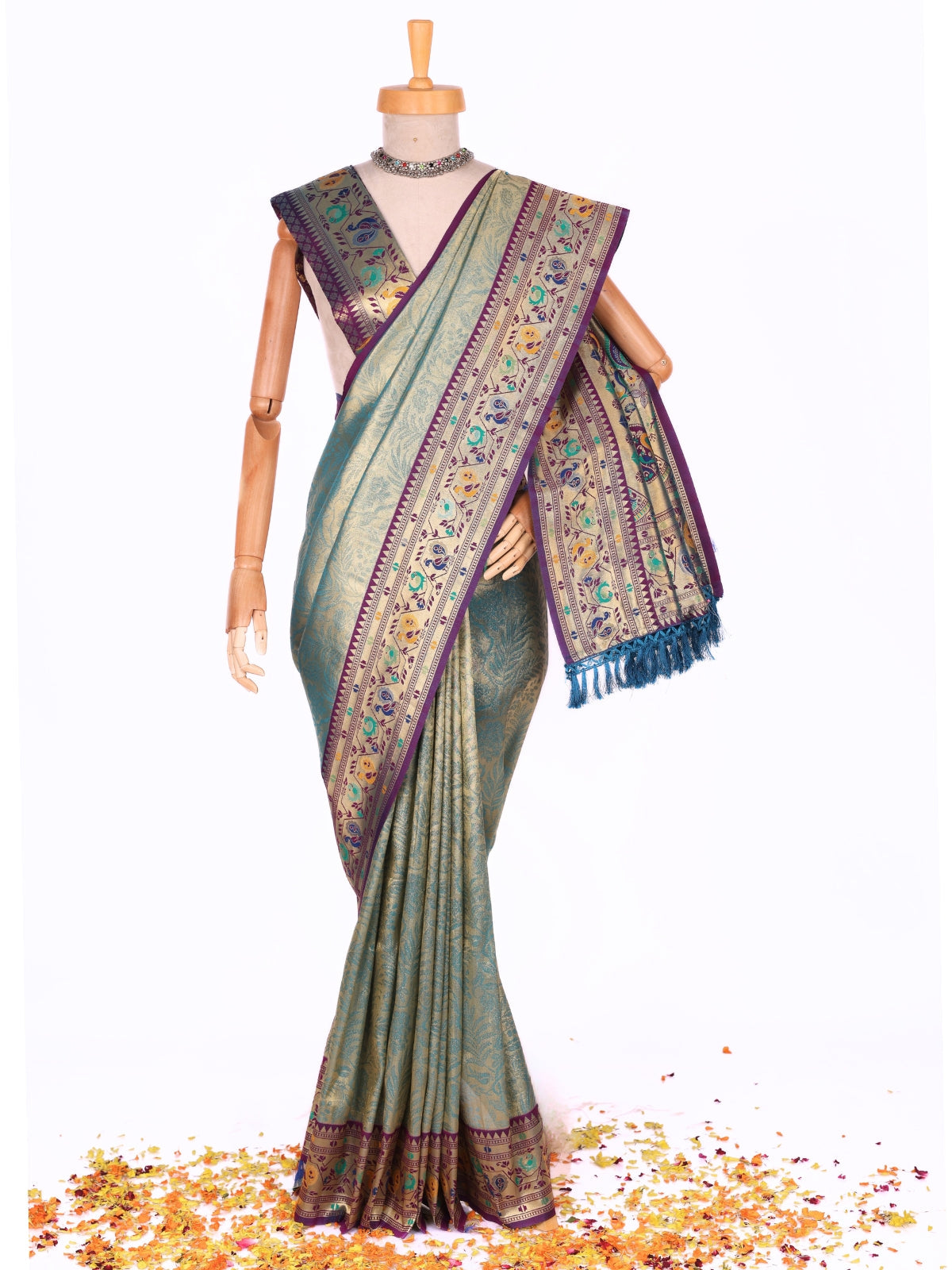 Skyblue color Kanjivaram work Designer Saree BLS1005_Skyblue