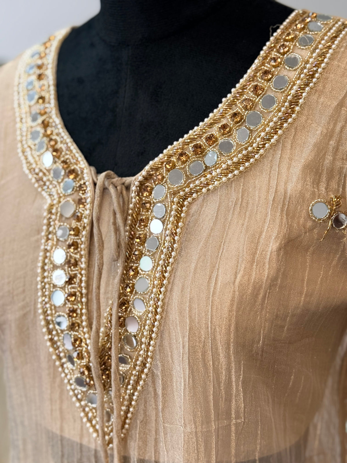 Dusty Champagne Gold Handwork Necklace Sharara set BLS121