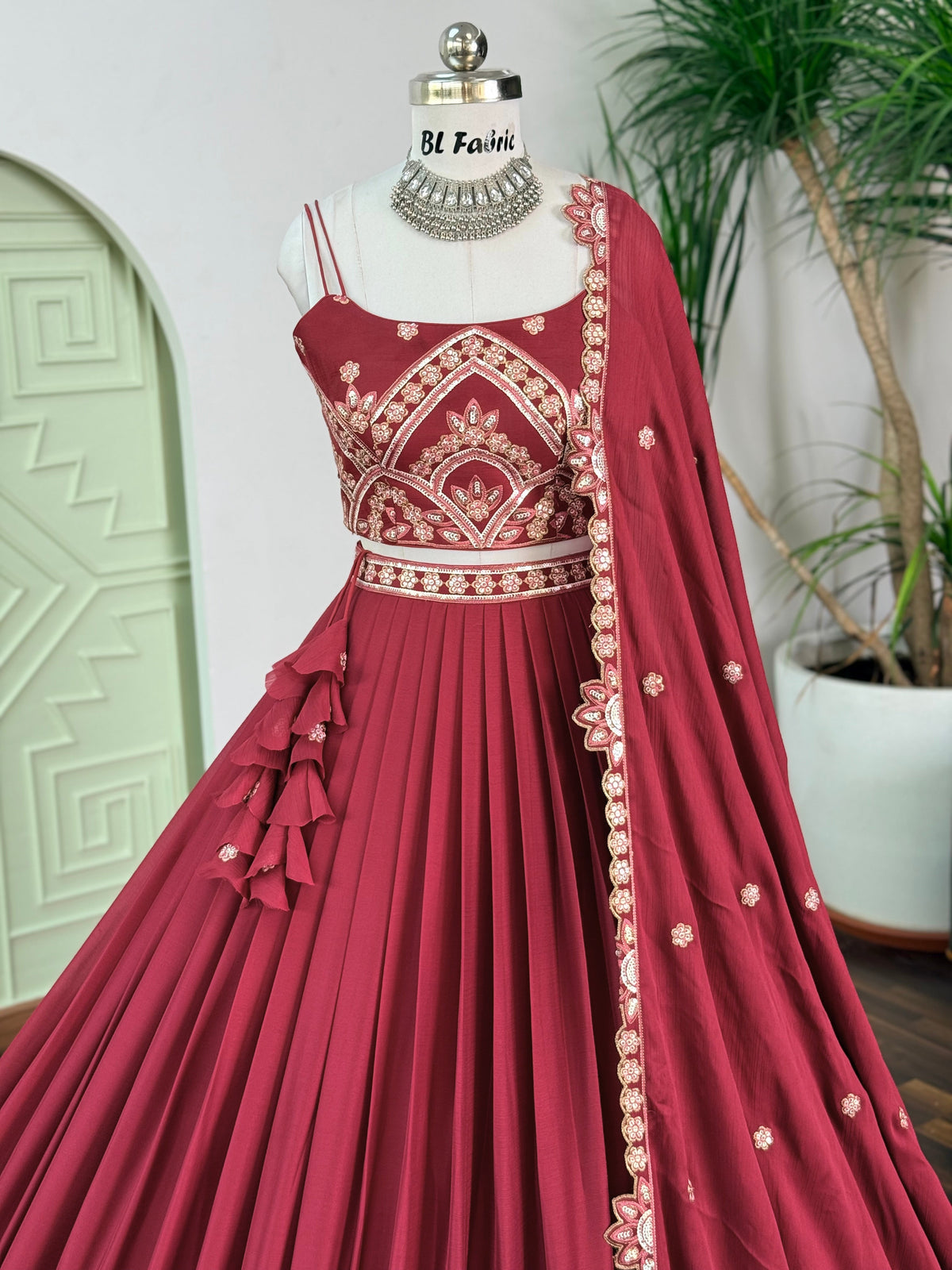 Deep Maroon  color Sequence Embroidery work Designer Lehenga Choli BL1714