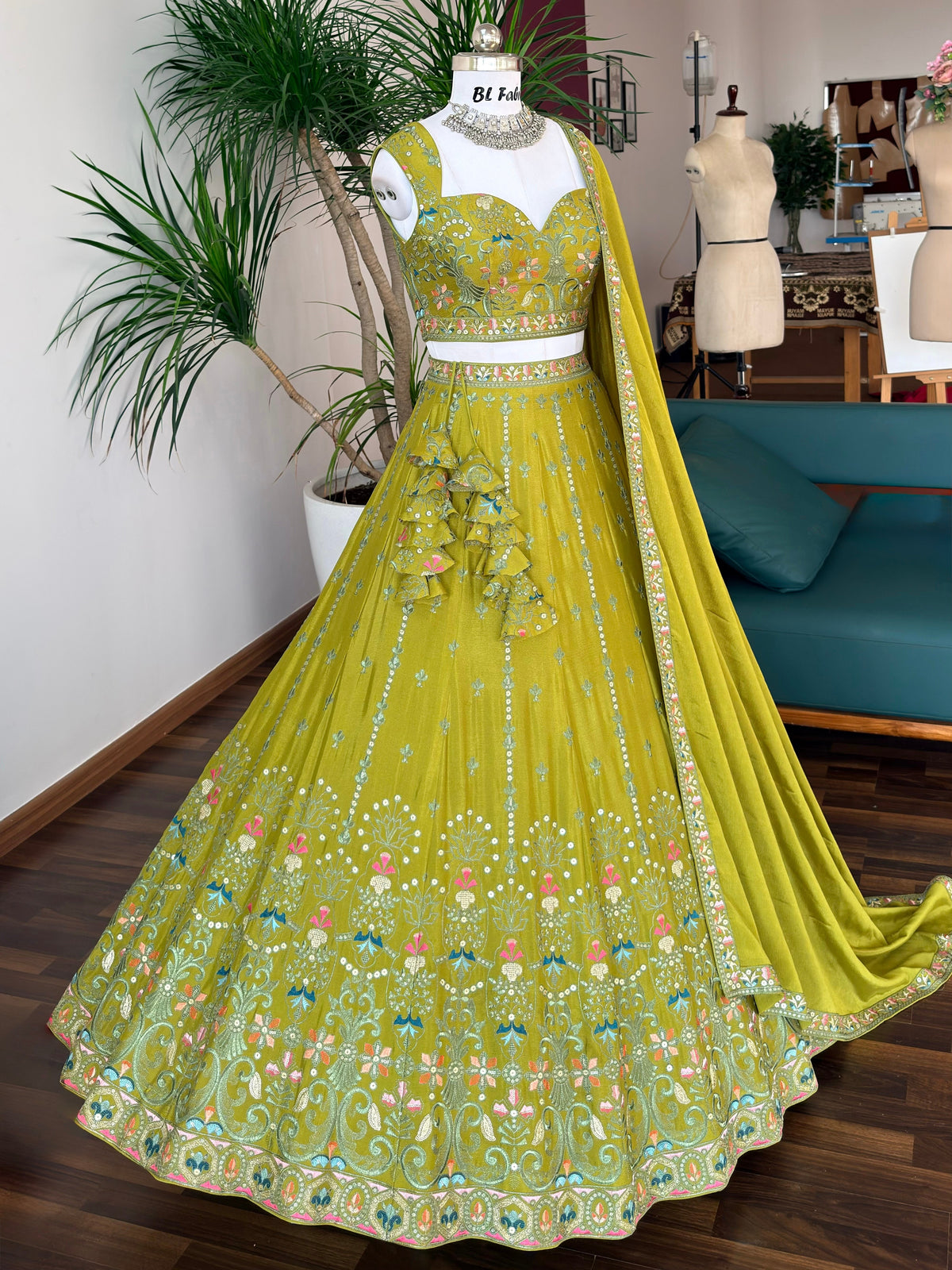 Mehendi Green color Sequence Embroidery work Designer Lehenga Choli BL1691
