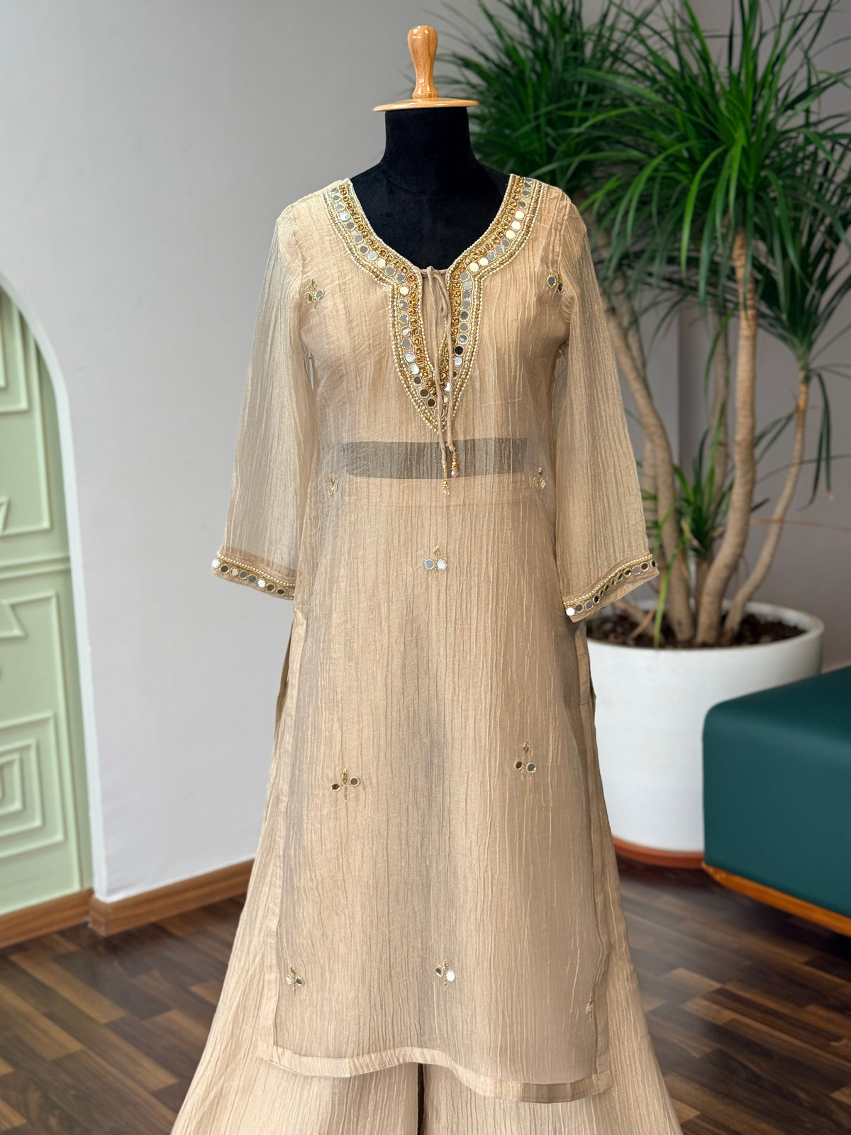 Dusty Champagne Gold Handwork Necklace Sharara set BLS121