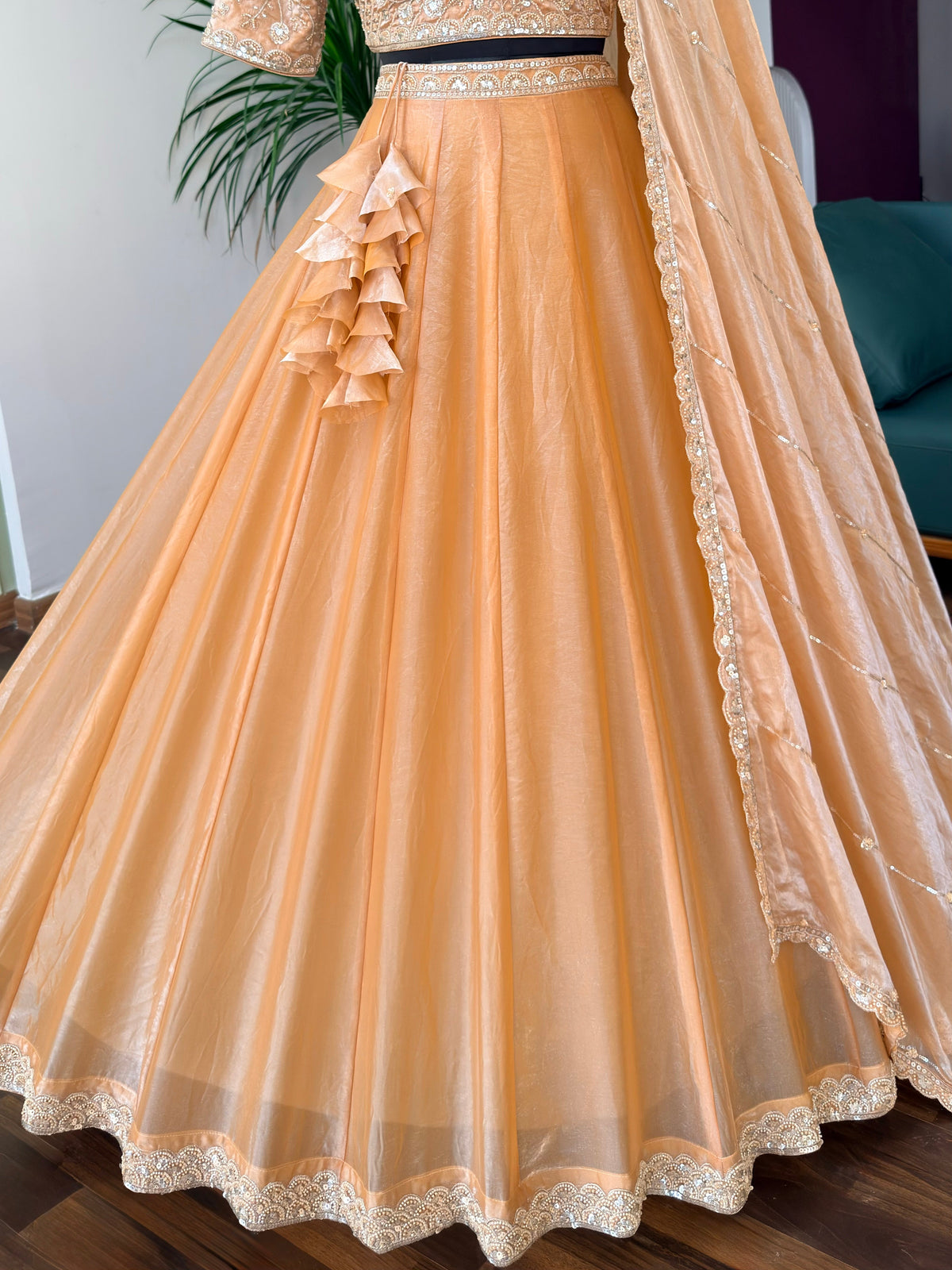 Soft Peach color Bids Embroidery work Lehenga Choli BL1739