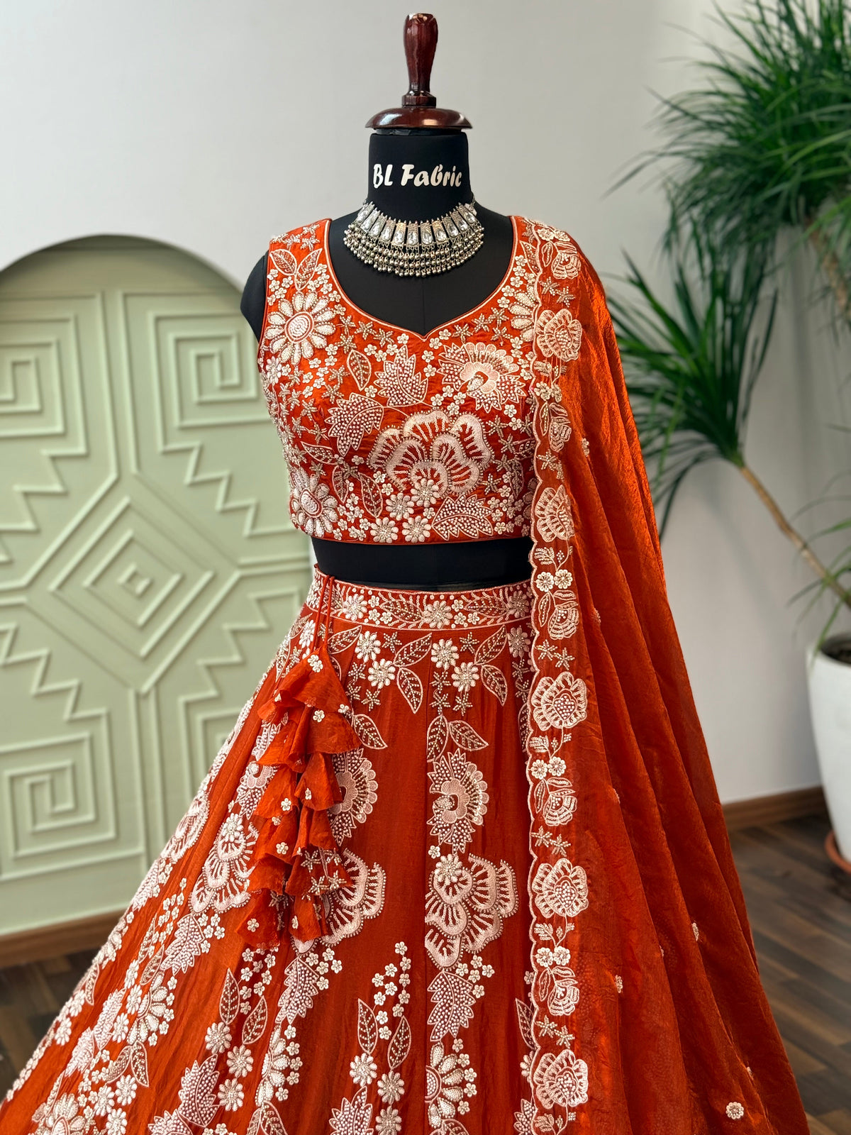 Orange color Designer Bids Embroidery work Lehenga choli BL1745
