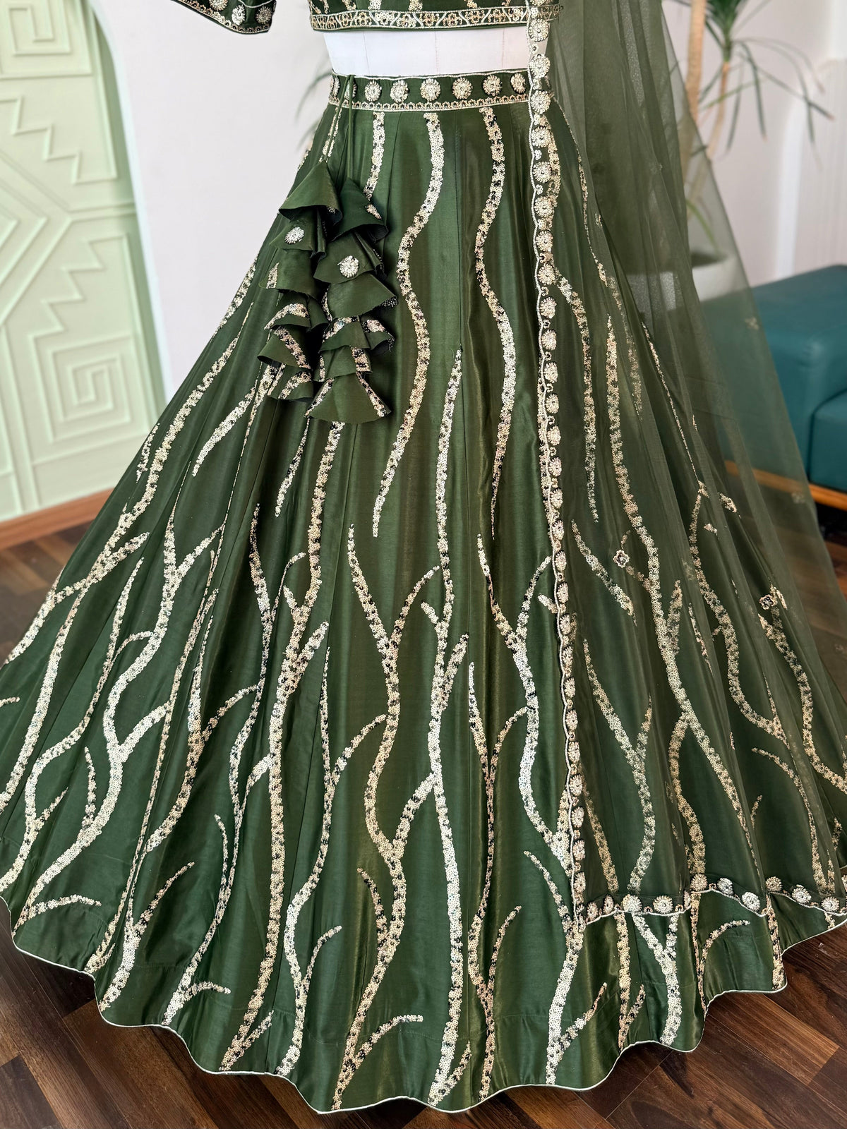 Bottle Green color Designer Sequence Embroidery work Lehenga choli BL1721