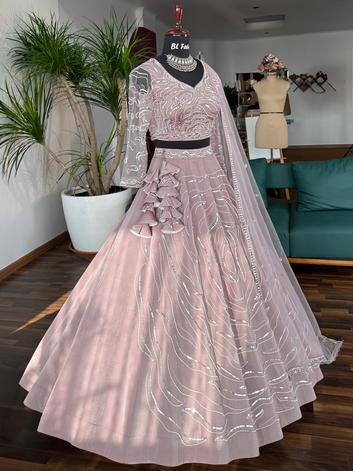 Pastel Peach color Designer Bids Embroidery work Lehenga choli BL1670