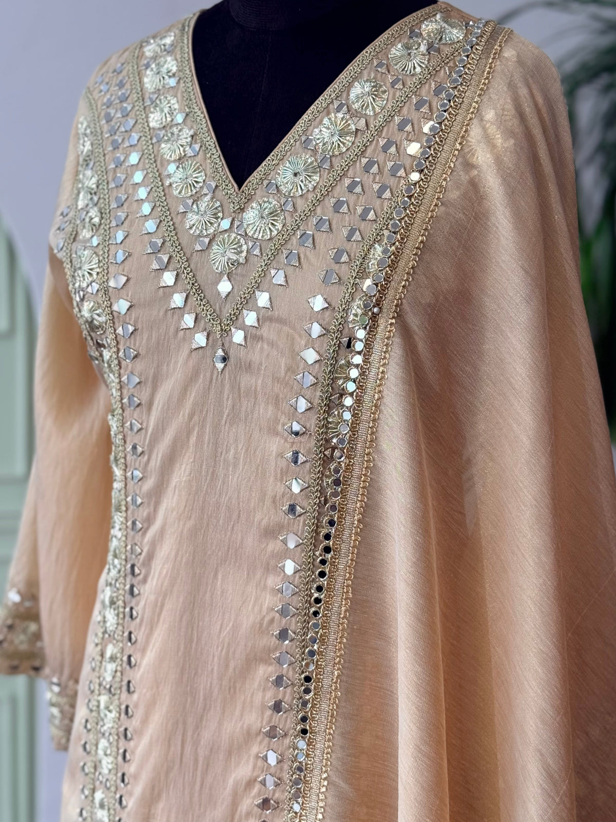 Champagne Gold Mirror & Embroidery Work Sharara set BLS120