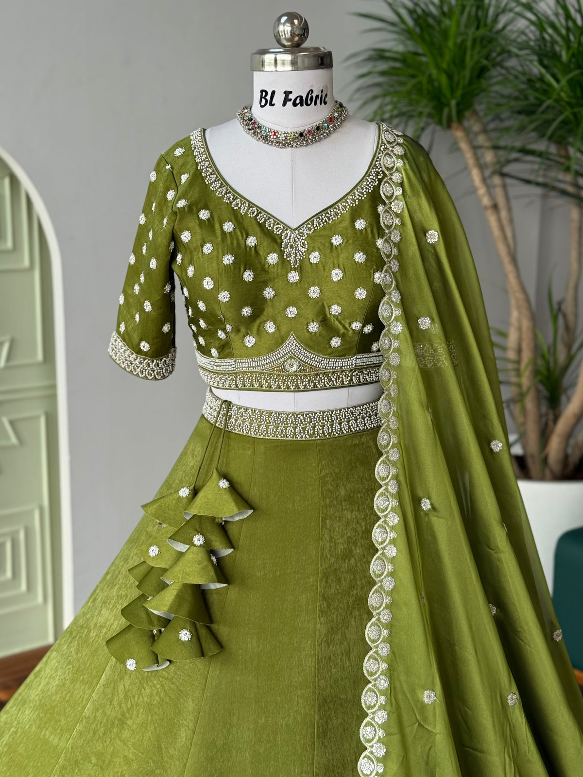 Mehendi color Designer Bids Embroidery work Lehenga choli BL1652