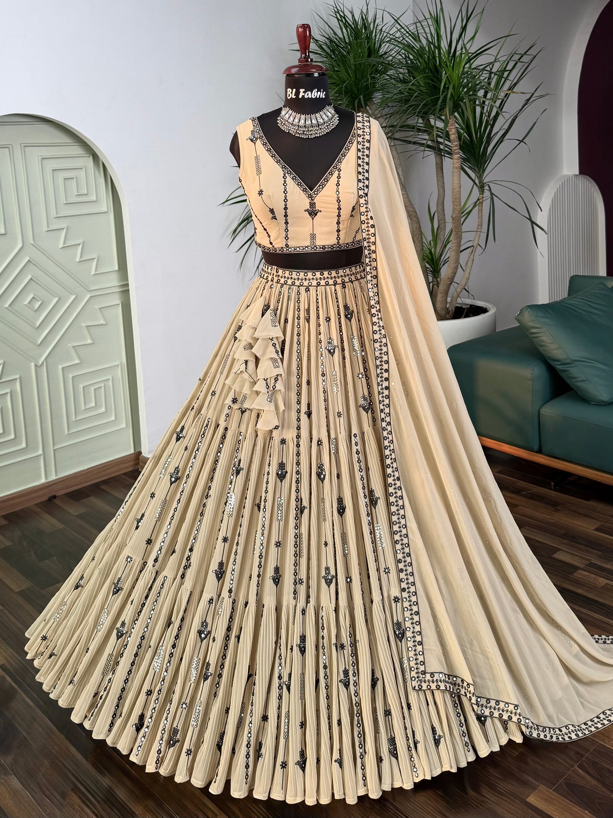 Cream color Sequence Embroidery work Designer Lehenga Choli BL1665