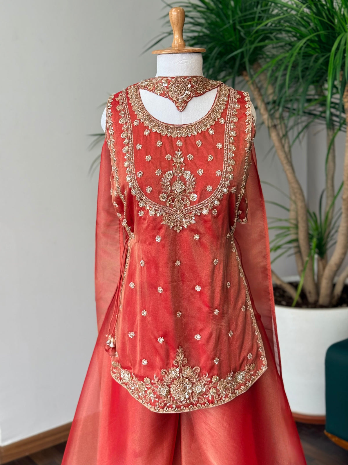 Coral Pink color Bids Embroidery work Sharara set BLS124