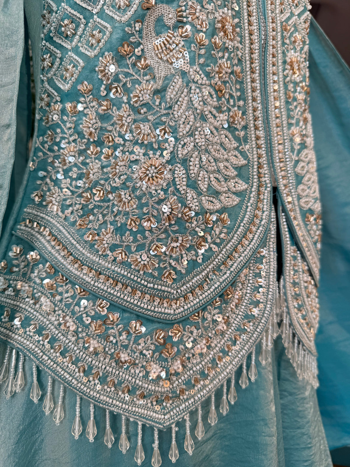 Royal Ice blue color Bids Sequence Embroidery work Sharara set BLS102