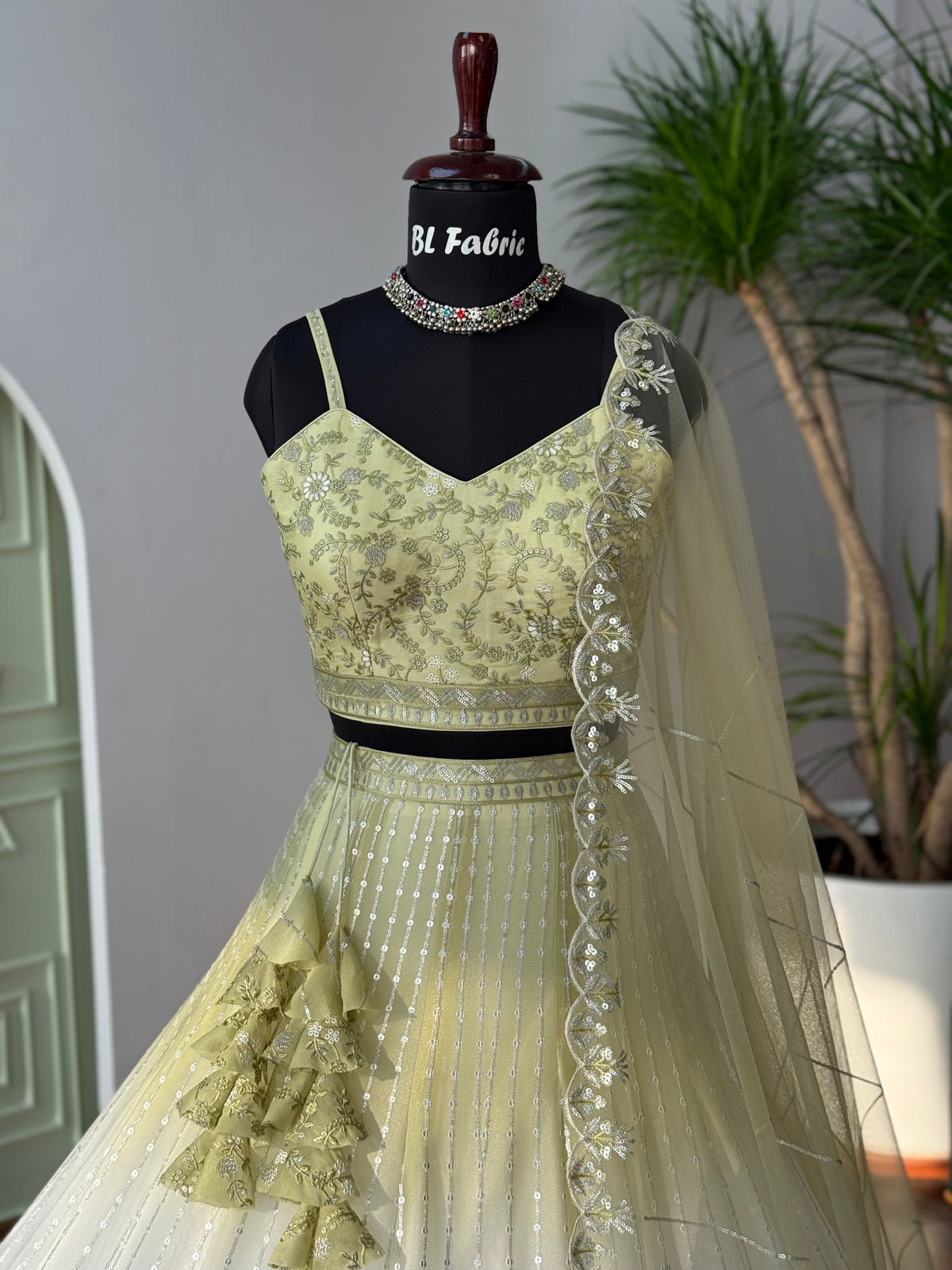 Shadding White Green color Sequence Embroidery work Designer Lehenga Choli BL1647