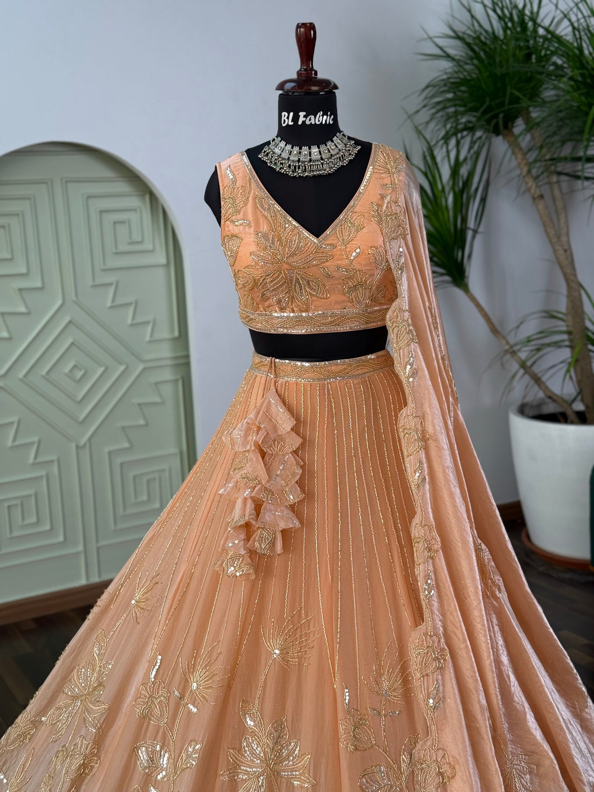 Rosy Orange color Bids Embroidery work Lehenga Choli BL1678