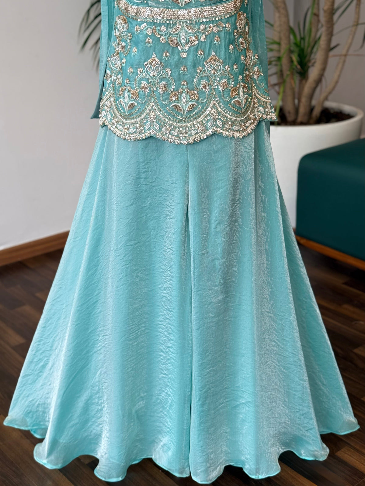 Royal Ice blue color Bids Sequence Embroidery work Sharara set BLS118