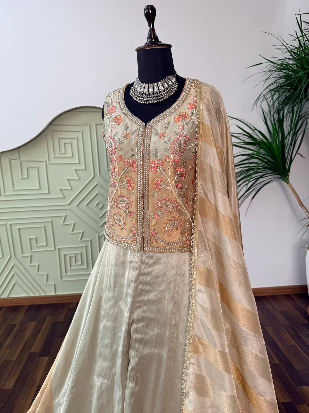 Golden color Bids Embroidery work Sharara set BLS104