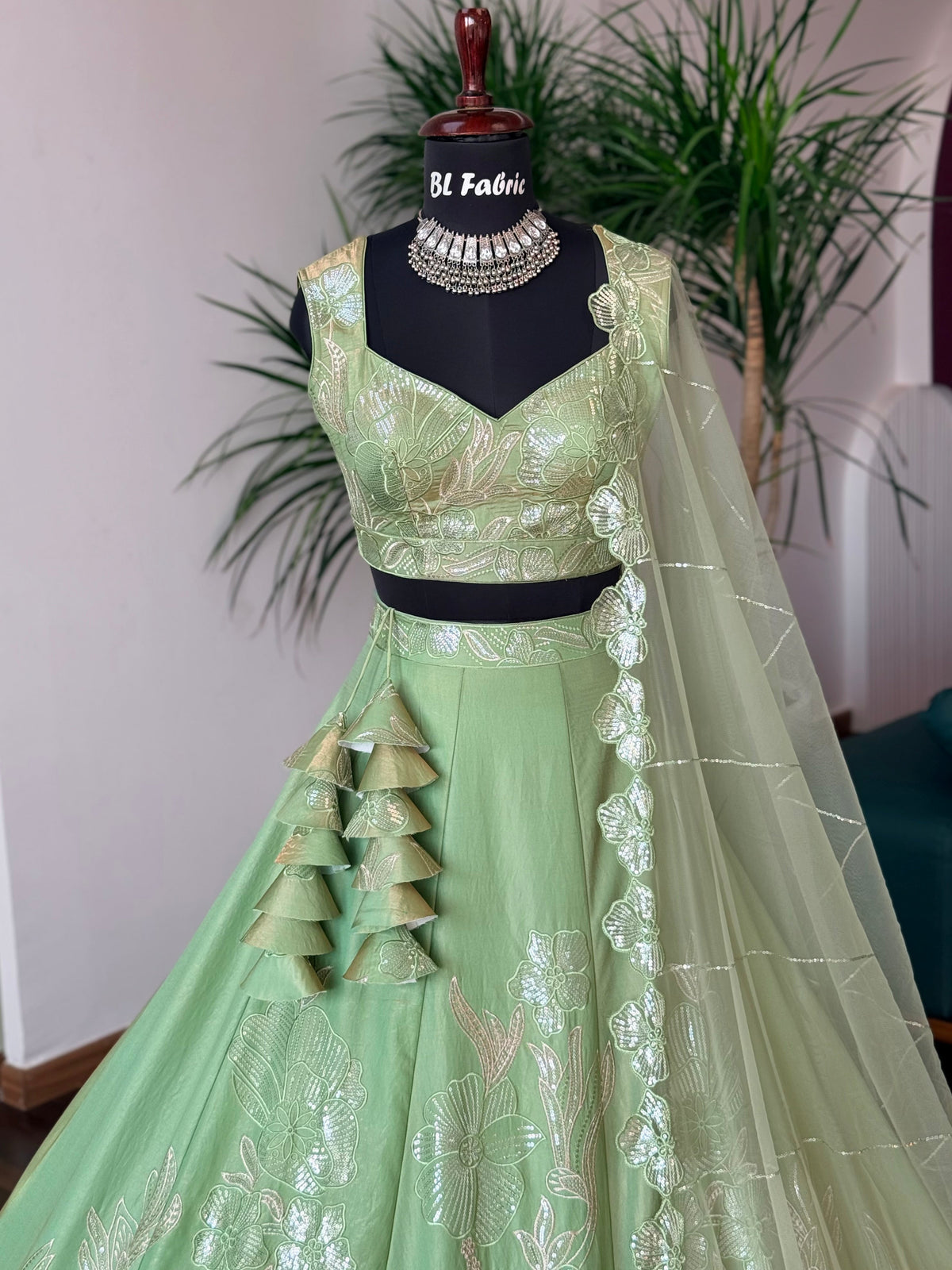 Soft Parrot Green color Designer Sequence Embroidery work Lehenga choli BL1690
