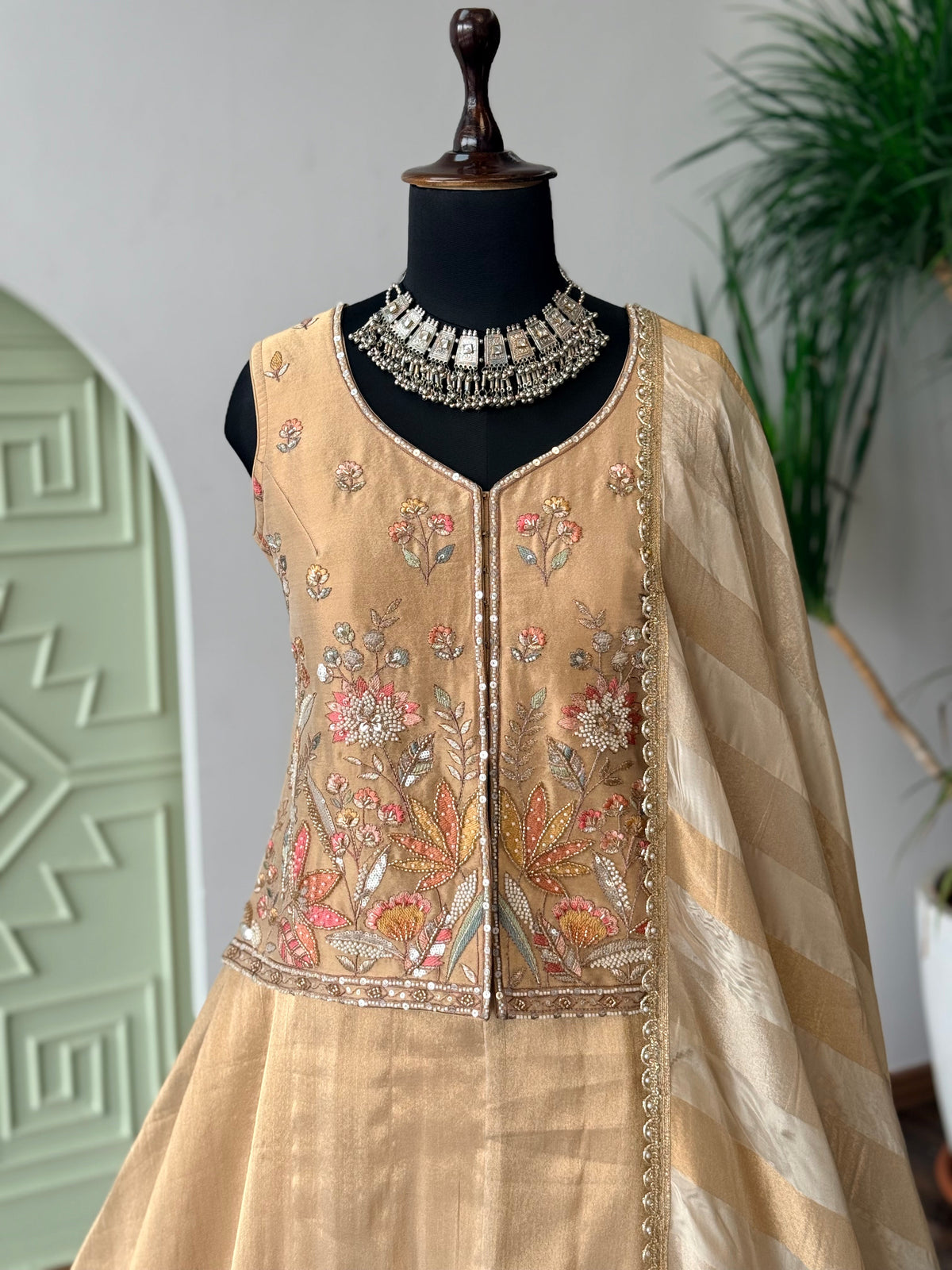 Golden color Bids Embroidery work Sharara set BLS107