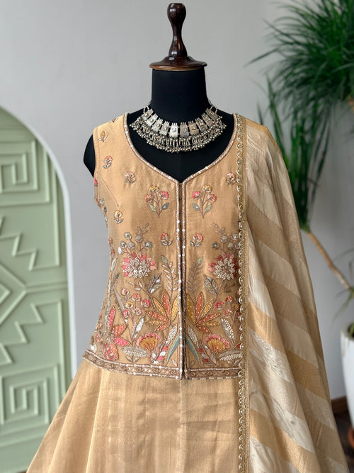 Golden color Bids Embroidery work Sharara set BLS107