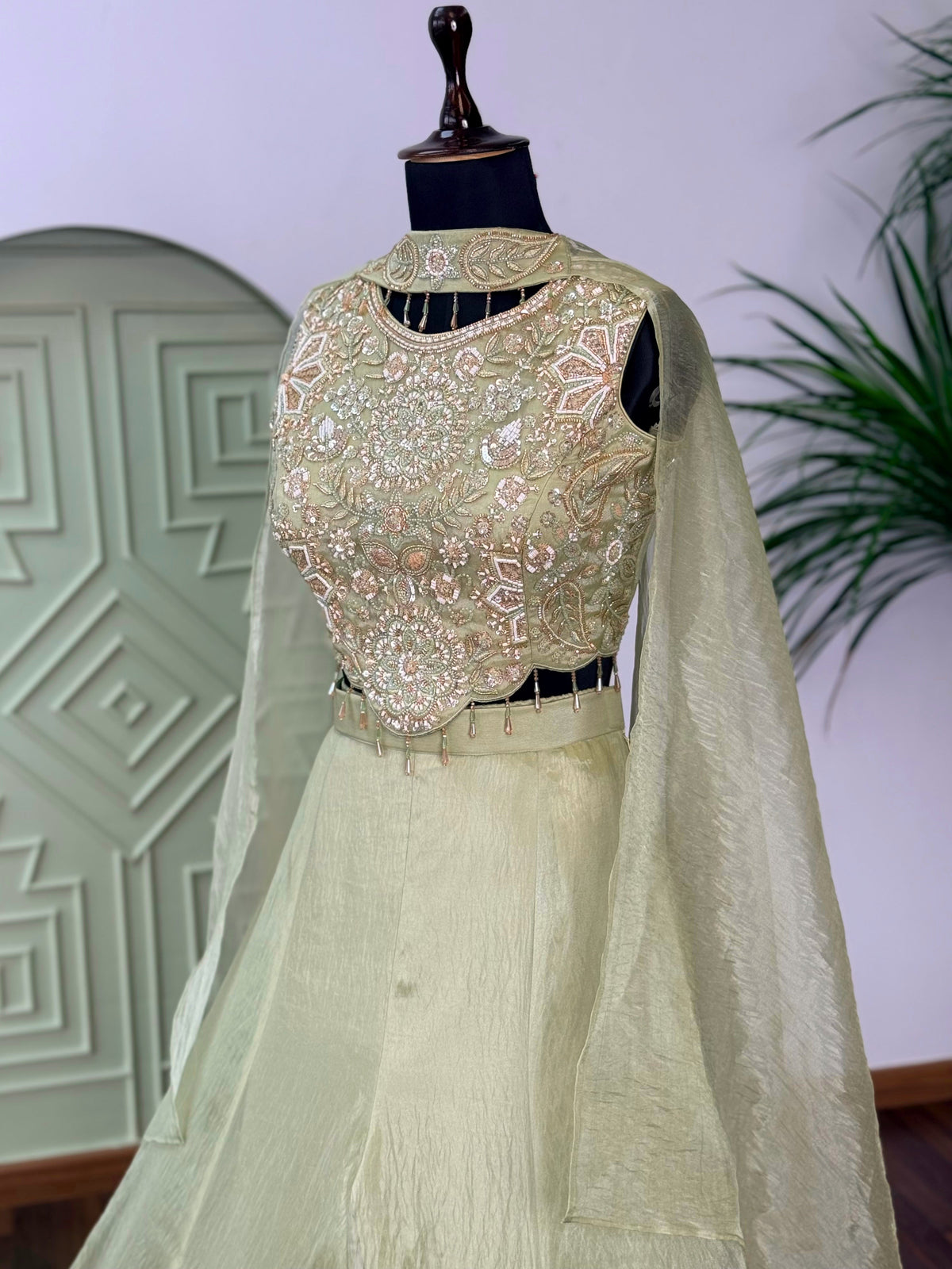 Green color Bids Embroidery work Sharara set BLS108