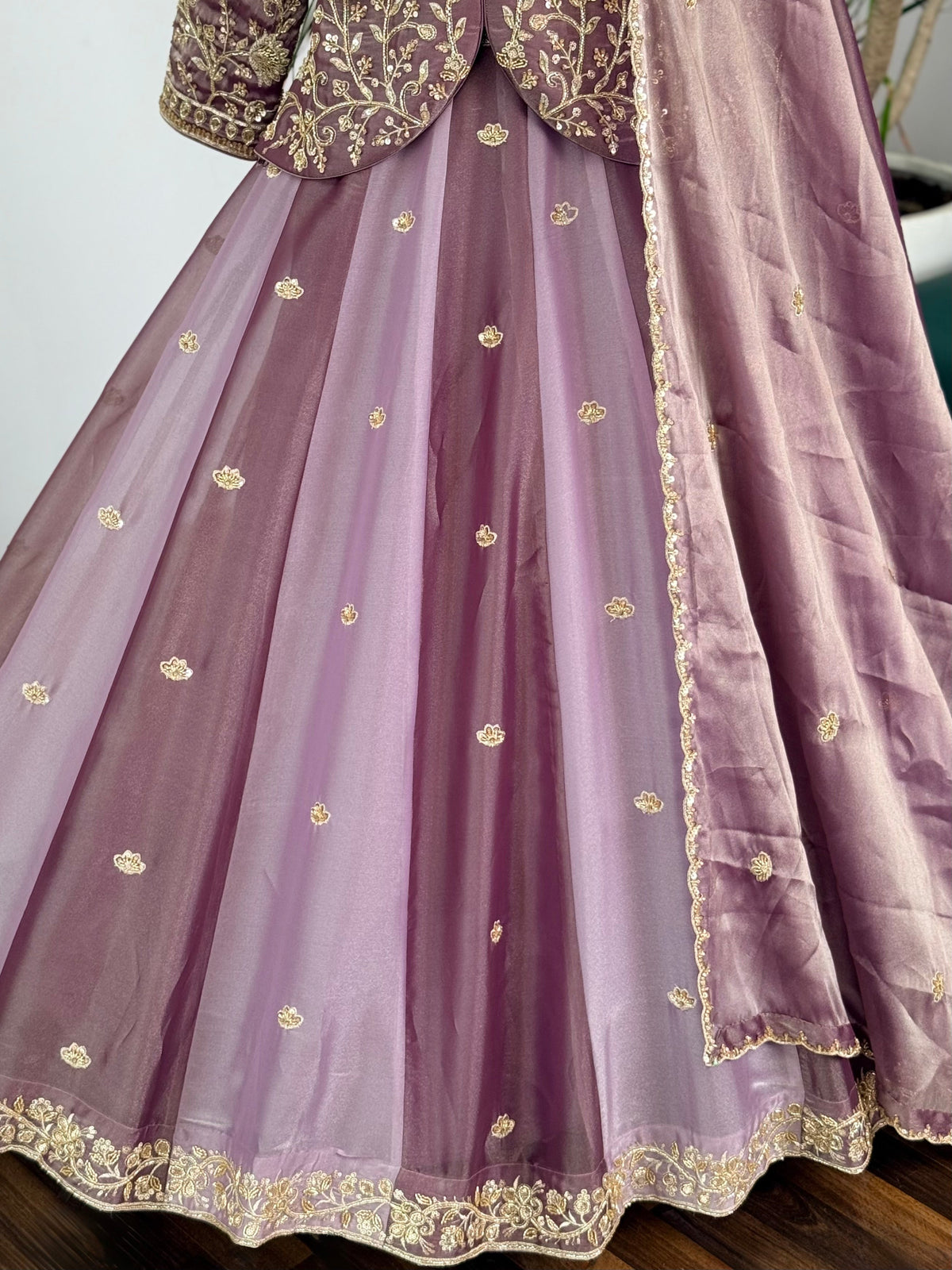 Dusty Mauve Lavender color Designer Bids Embroidery work Lehenga choli BL1738