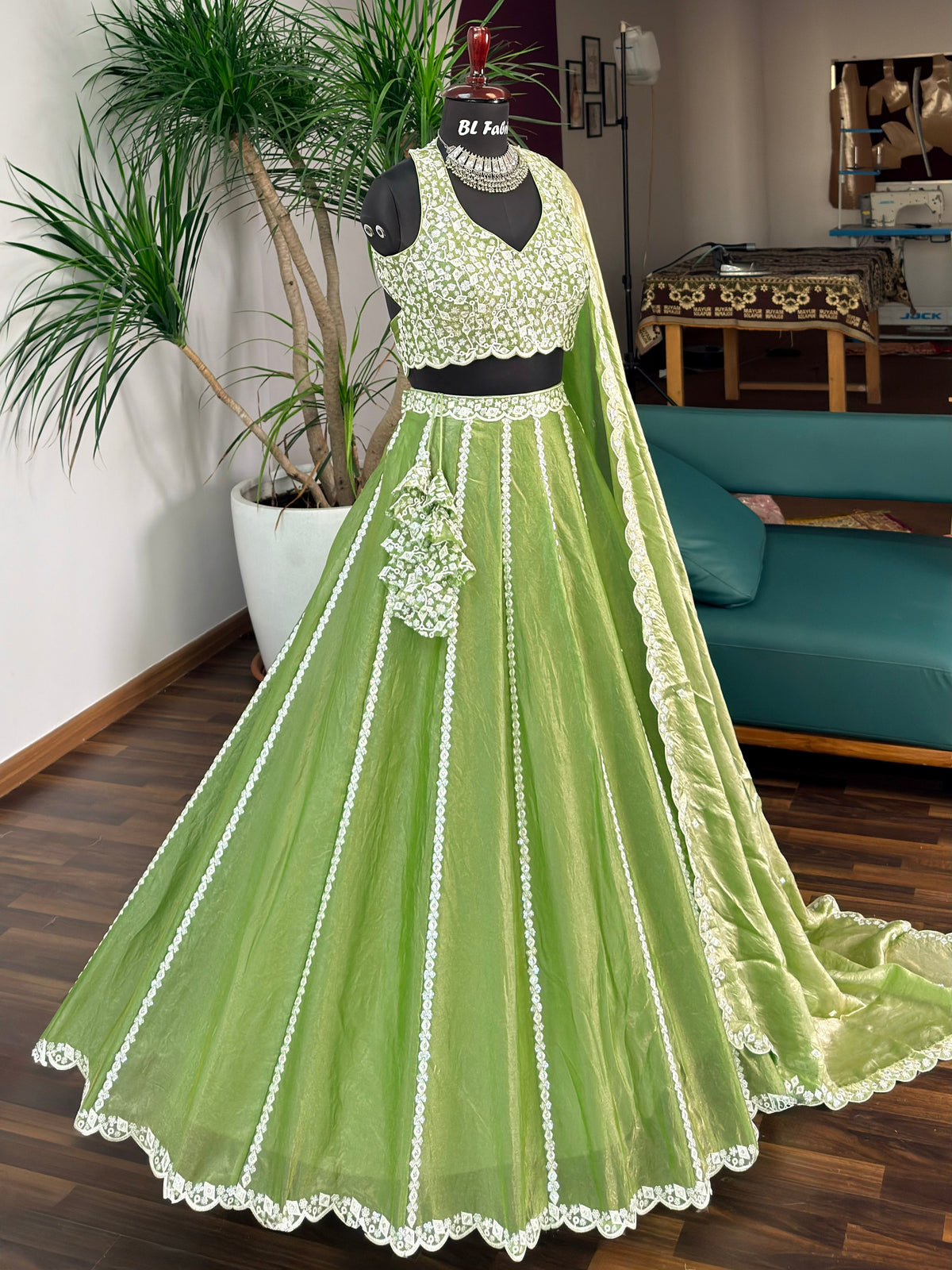 Pista Green color Designer Sequence Embroidery work Lehenga choli BL1713