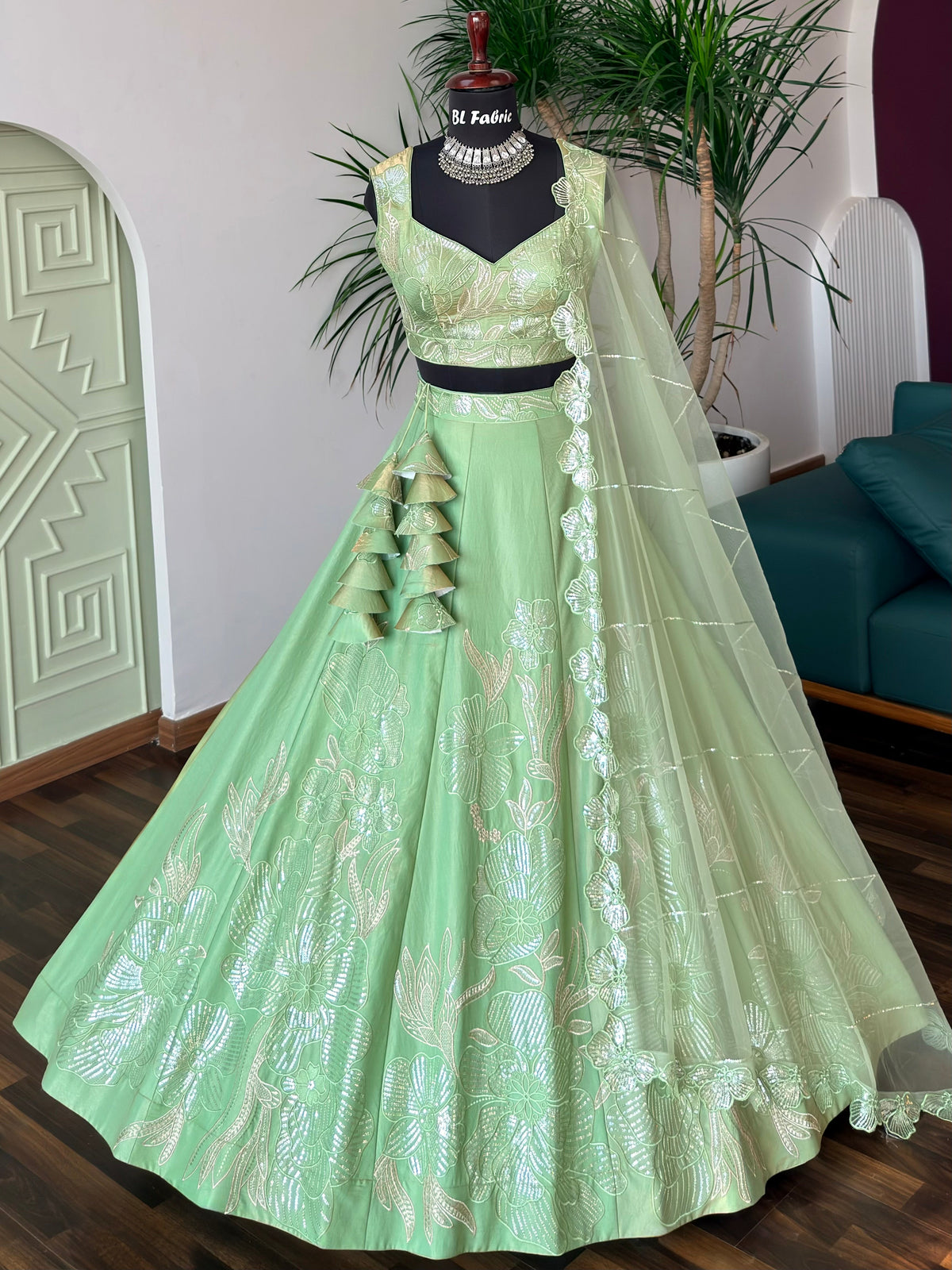 Soft Parrot Green color Designer Sequence Embroidery work Lehenga choli BL1690