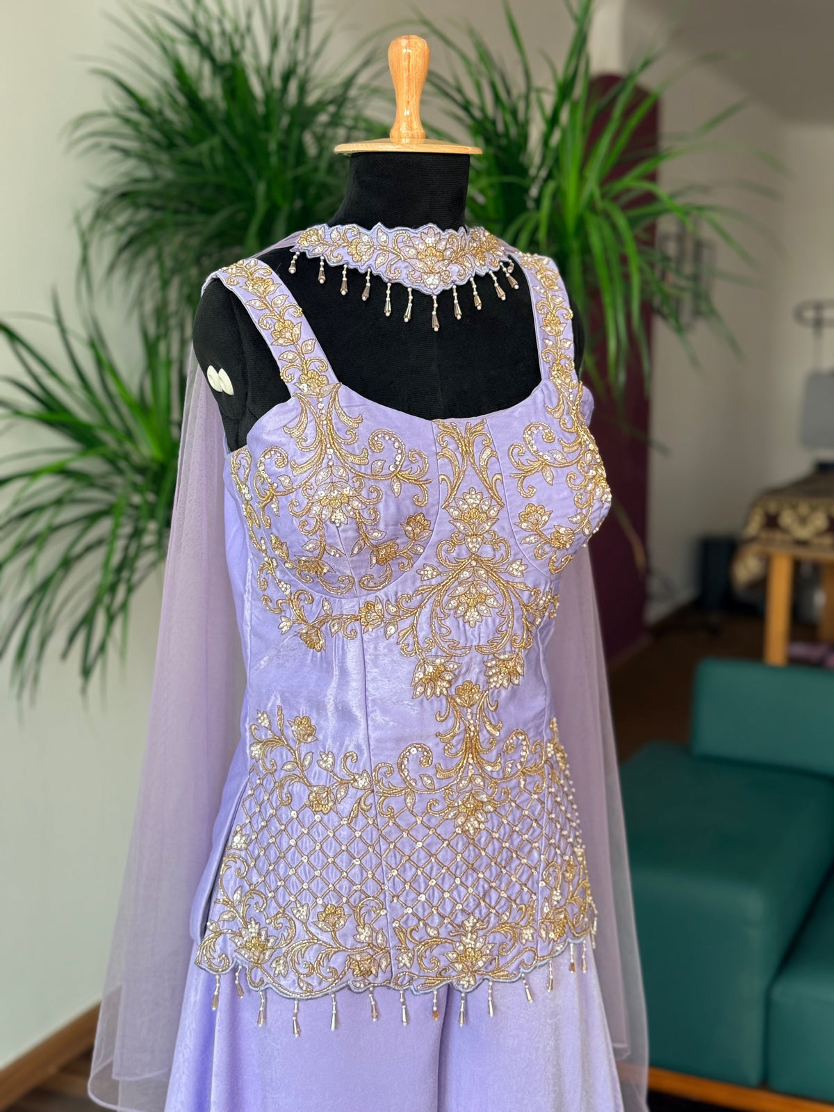Pastel Lavender color Bids Sequence Embroidery work Sharara set BLS140