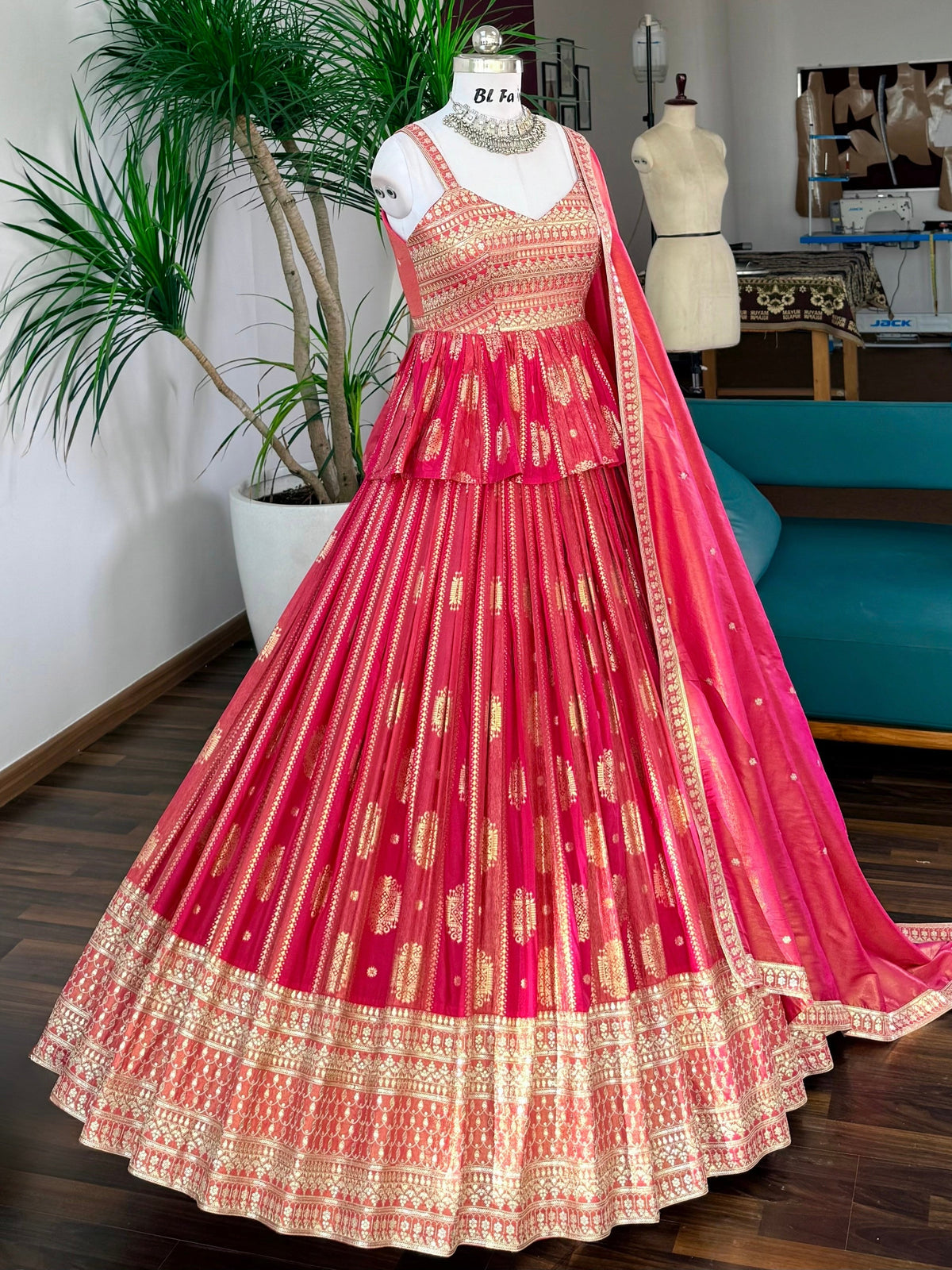 Rani Pink color Jacquard With Embroidery Designer Lehenga choli BL1700