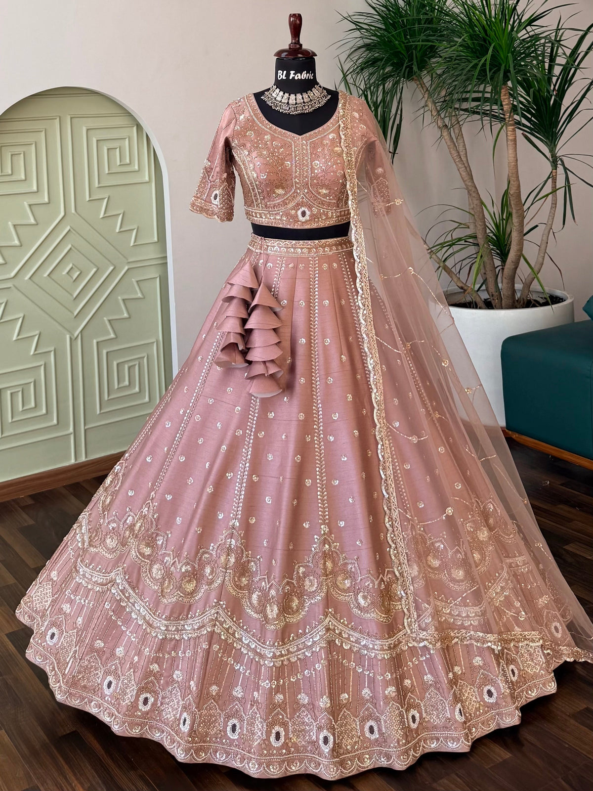 Dusty Rose Pink color Designer Bids Embroidery work Lehenga choli BL1725