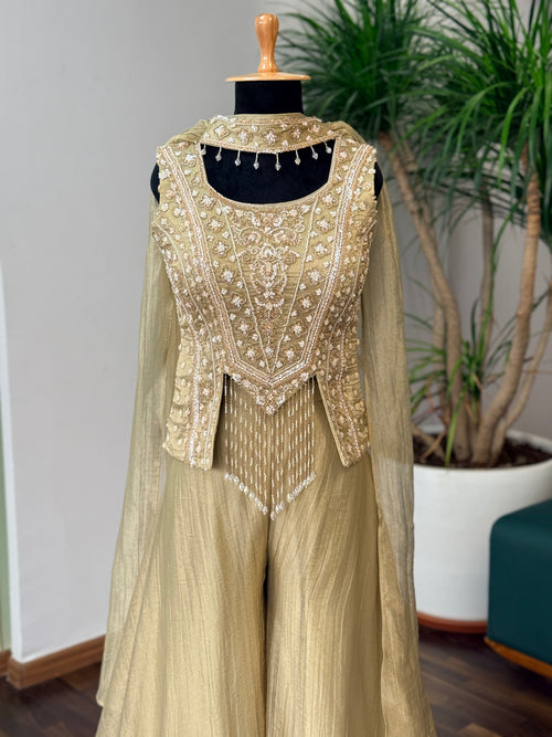 Green color Bids Embroidery work Sharara set BLS119