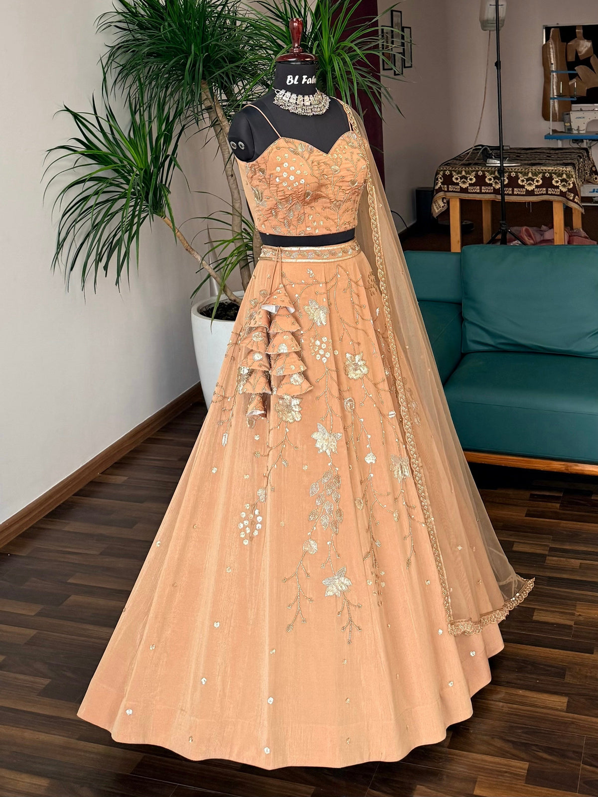 Peach Nude color Designer Bids Embroidery work Lehenga choli BL1748