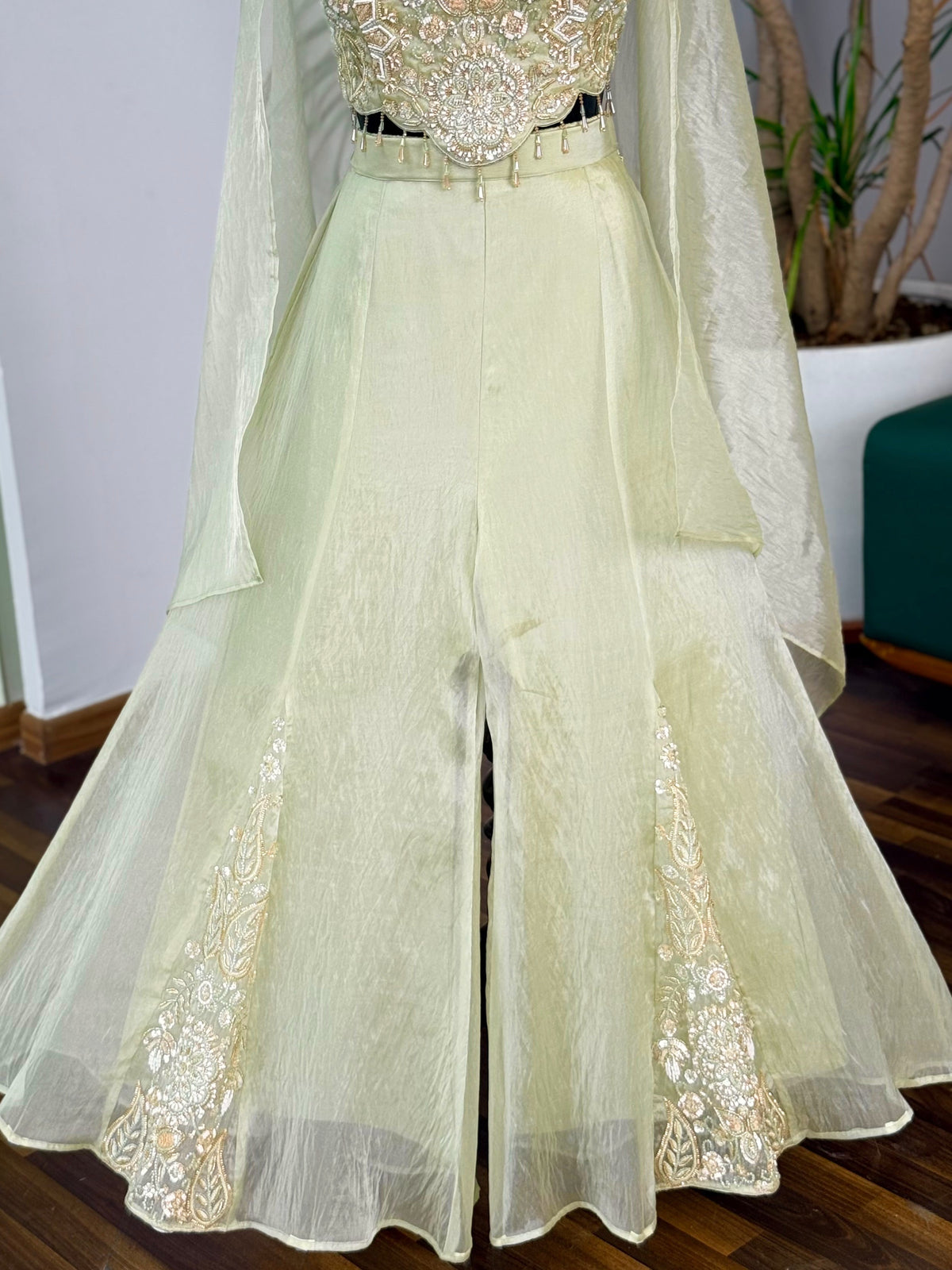 Green color Bids Embroidery work Sharara set BLS108