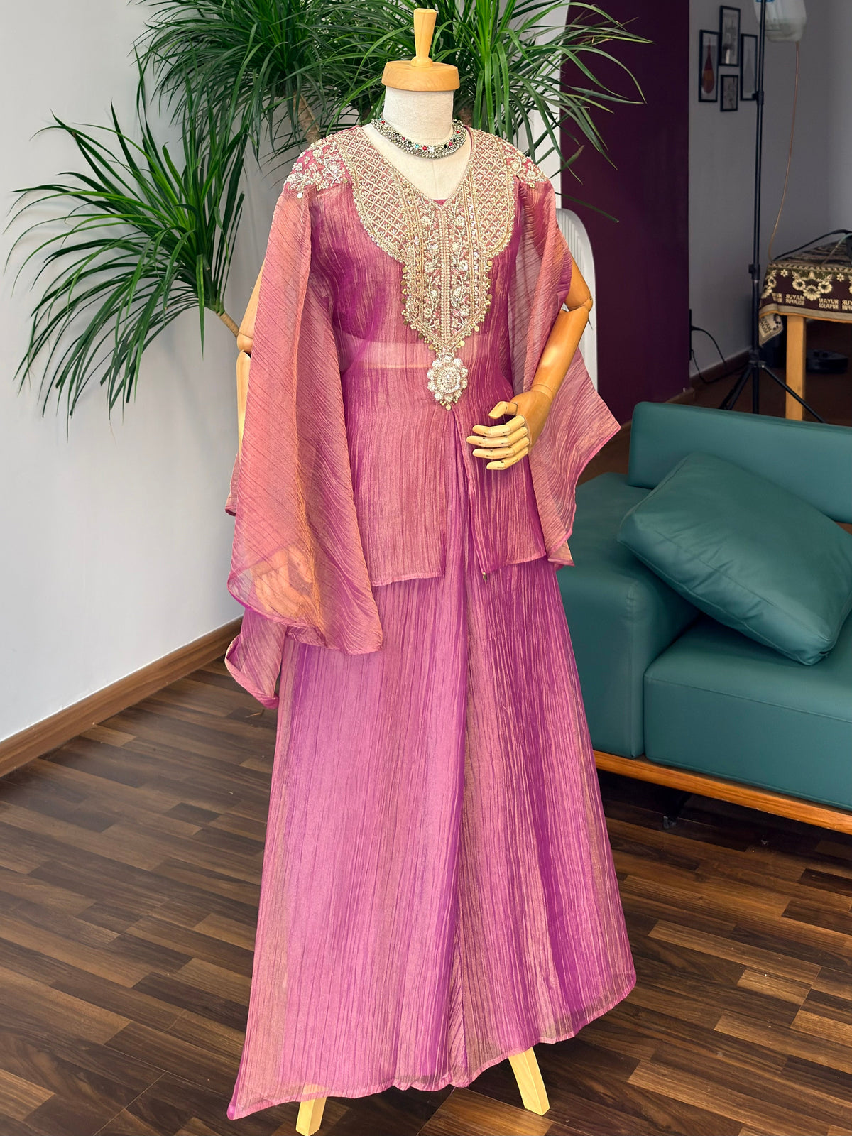 Mauve Pink Handwork Necklace Sharara set BLS131