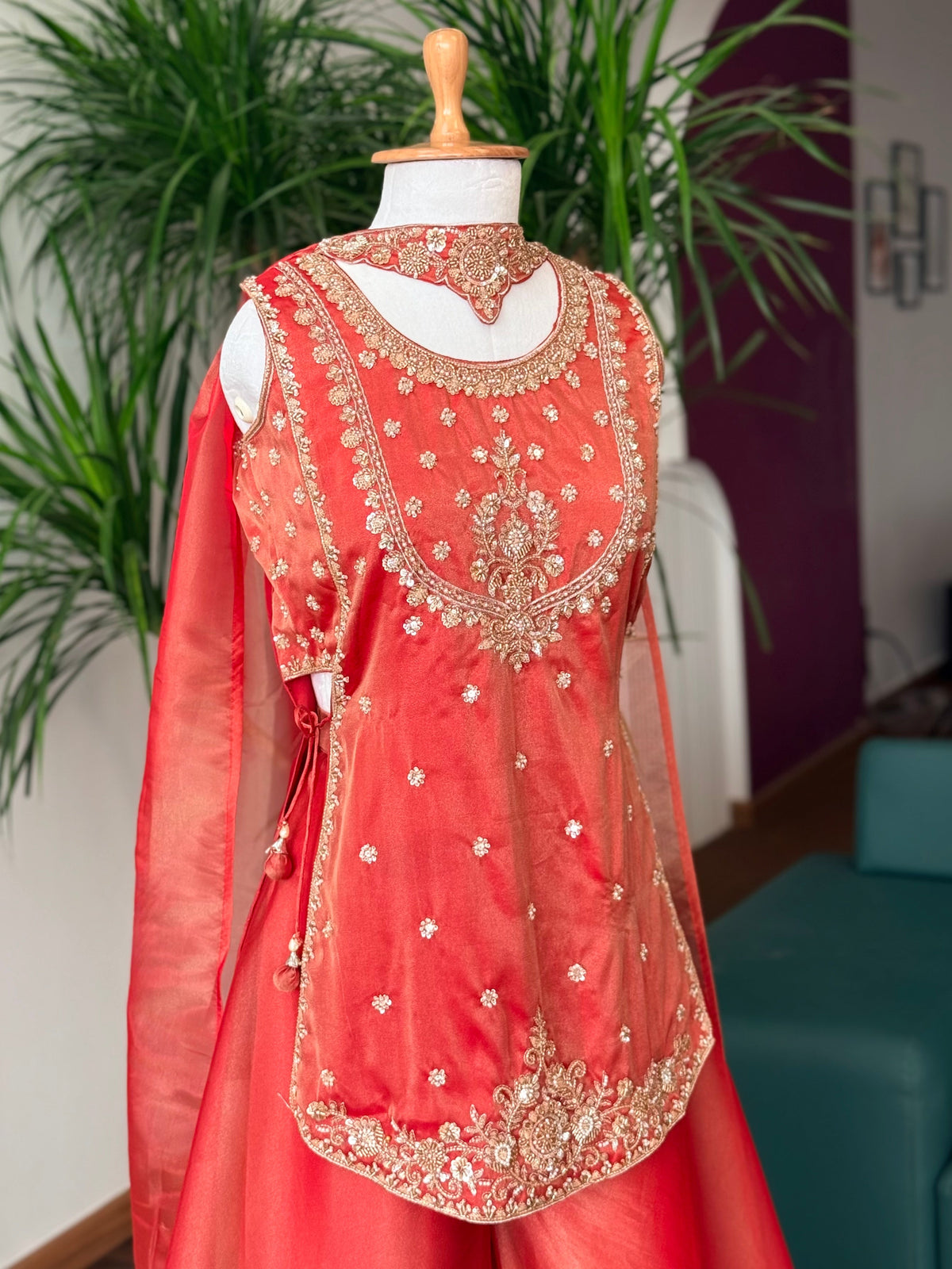 Coral Pink color Bids Embroidery work Sharara set BLS124