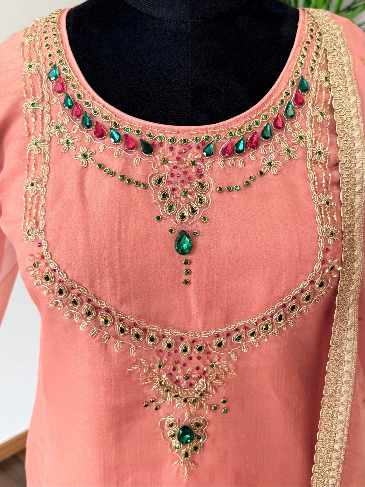 Peach Pink color Bids Sequence Embroidery work Sharara set BLS135