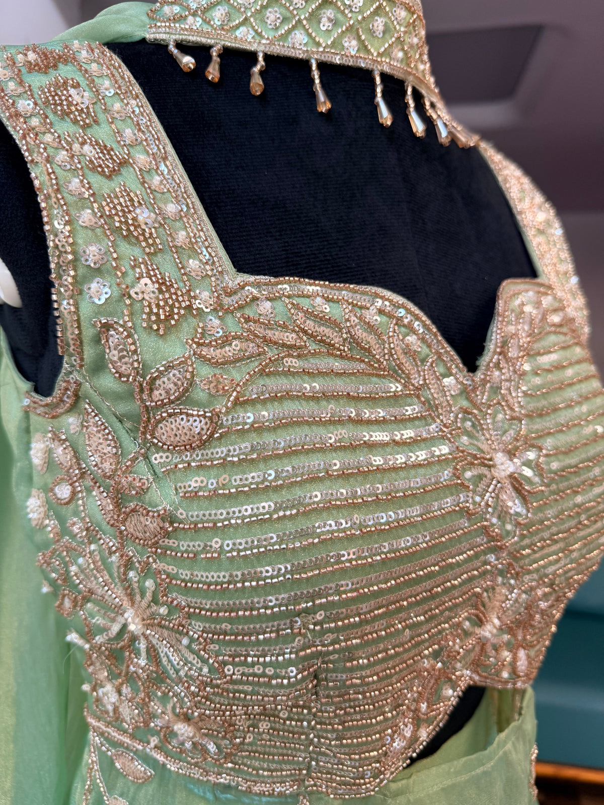 Pastel Pistachio Green color Bids Sequence Embroidery work Sharara set BLS138