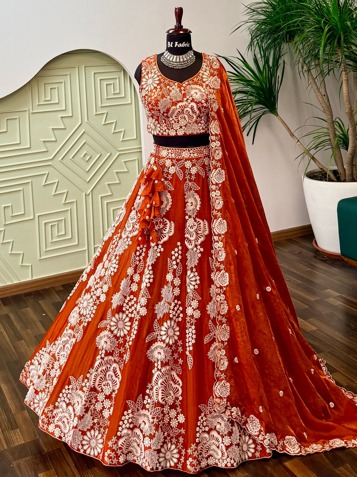 Orange color Designer Bids Embroidery work Lehenga choli BL1745