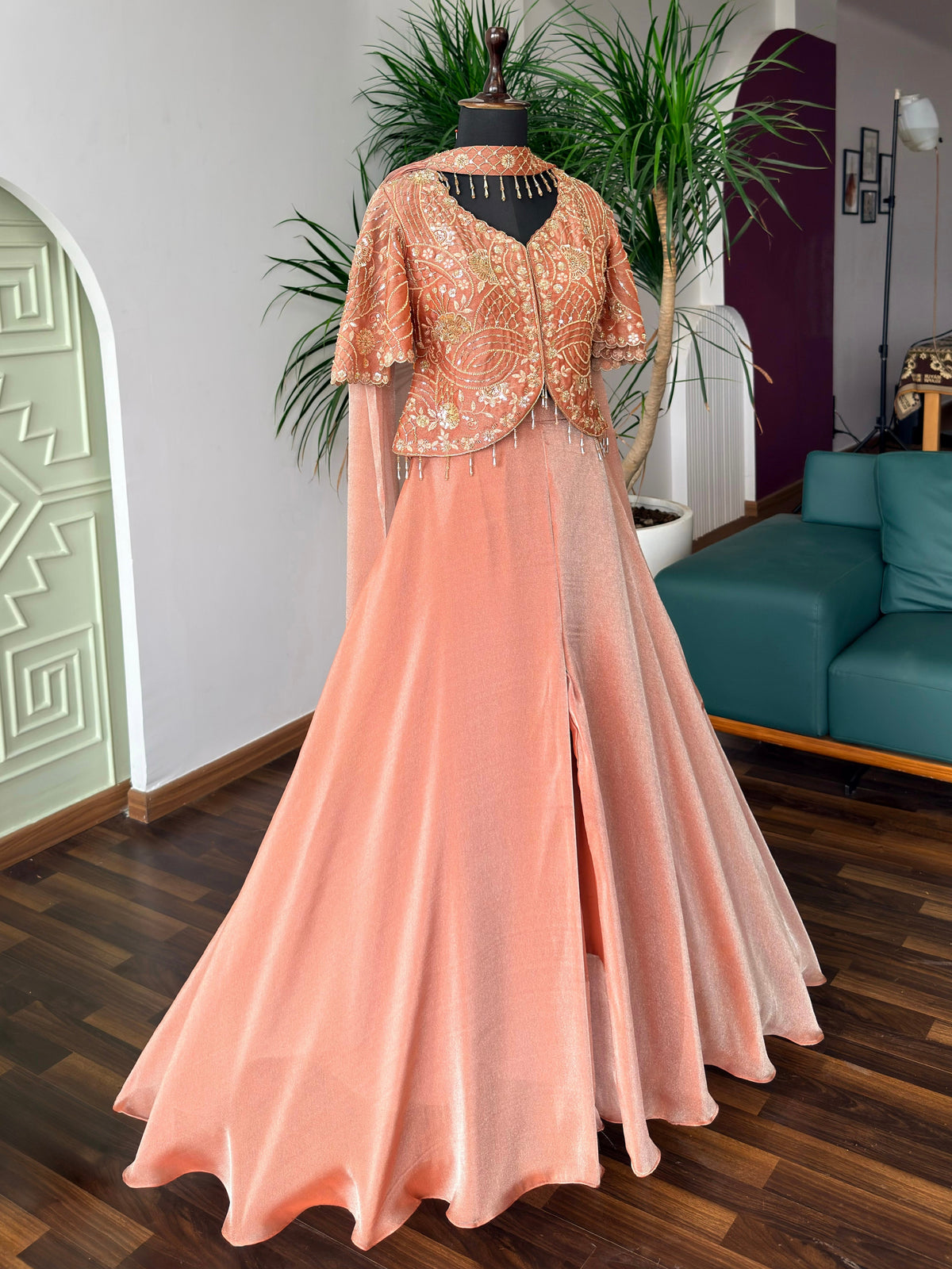 Dusty Peach color Bids Embroidery work Sharara set BLS106