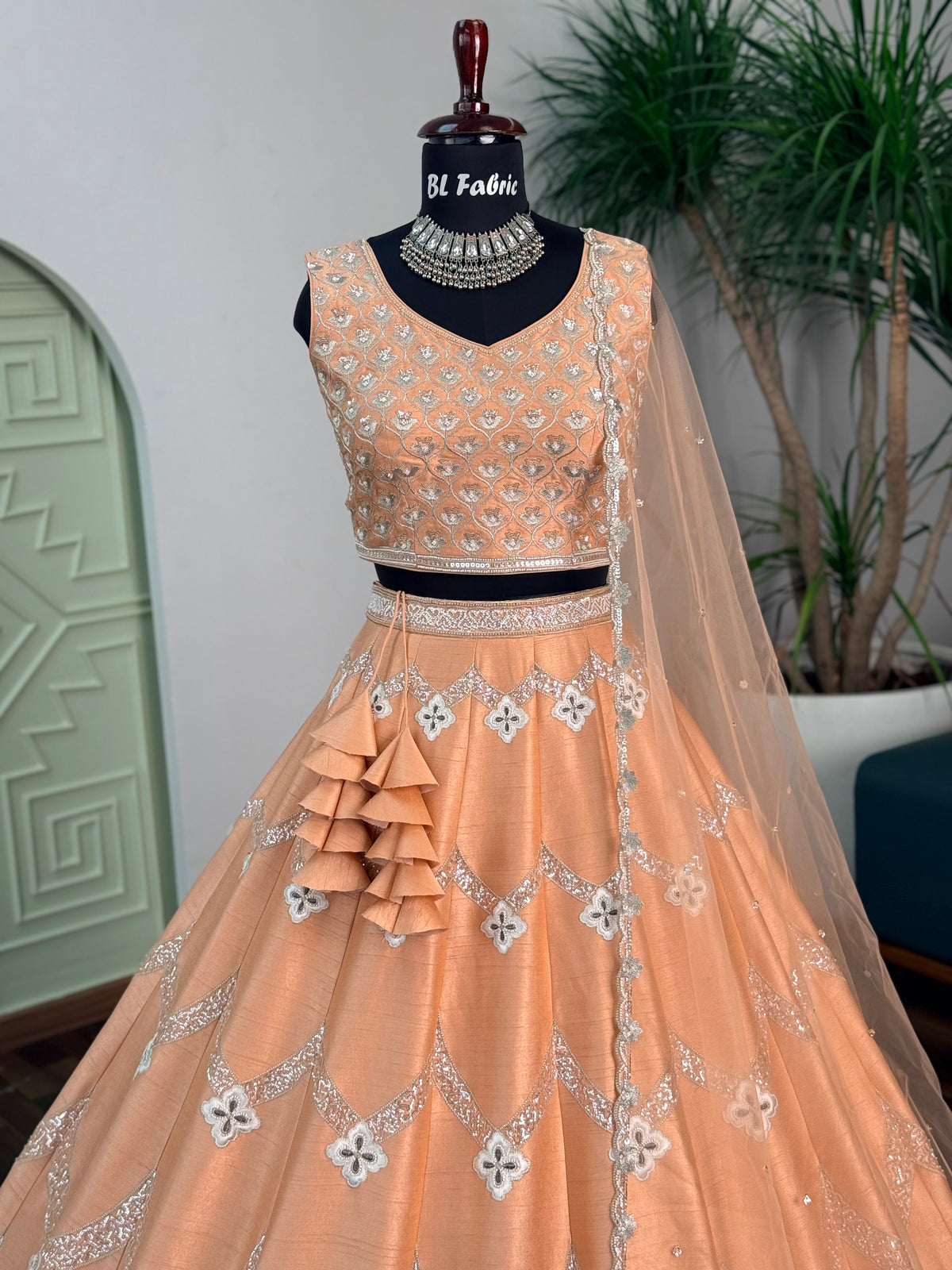 Dusty Peach color Designer Bids Embroidery work Lehenga choli BL1733