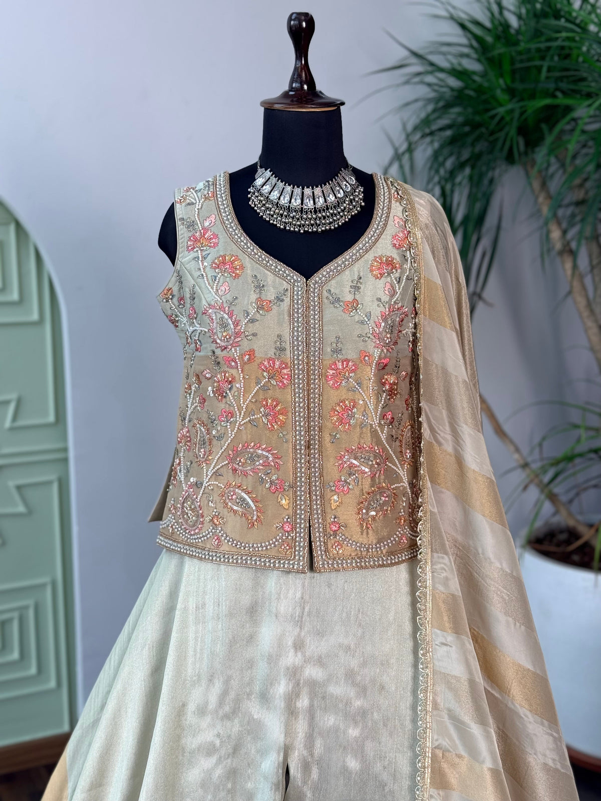 Golden color Bids Embroidery work Sharara set BLS104