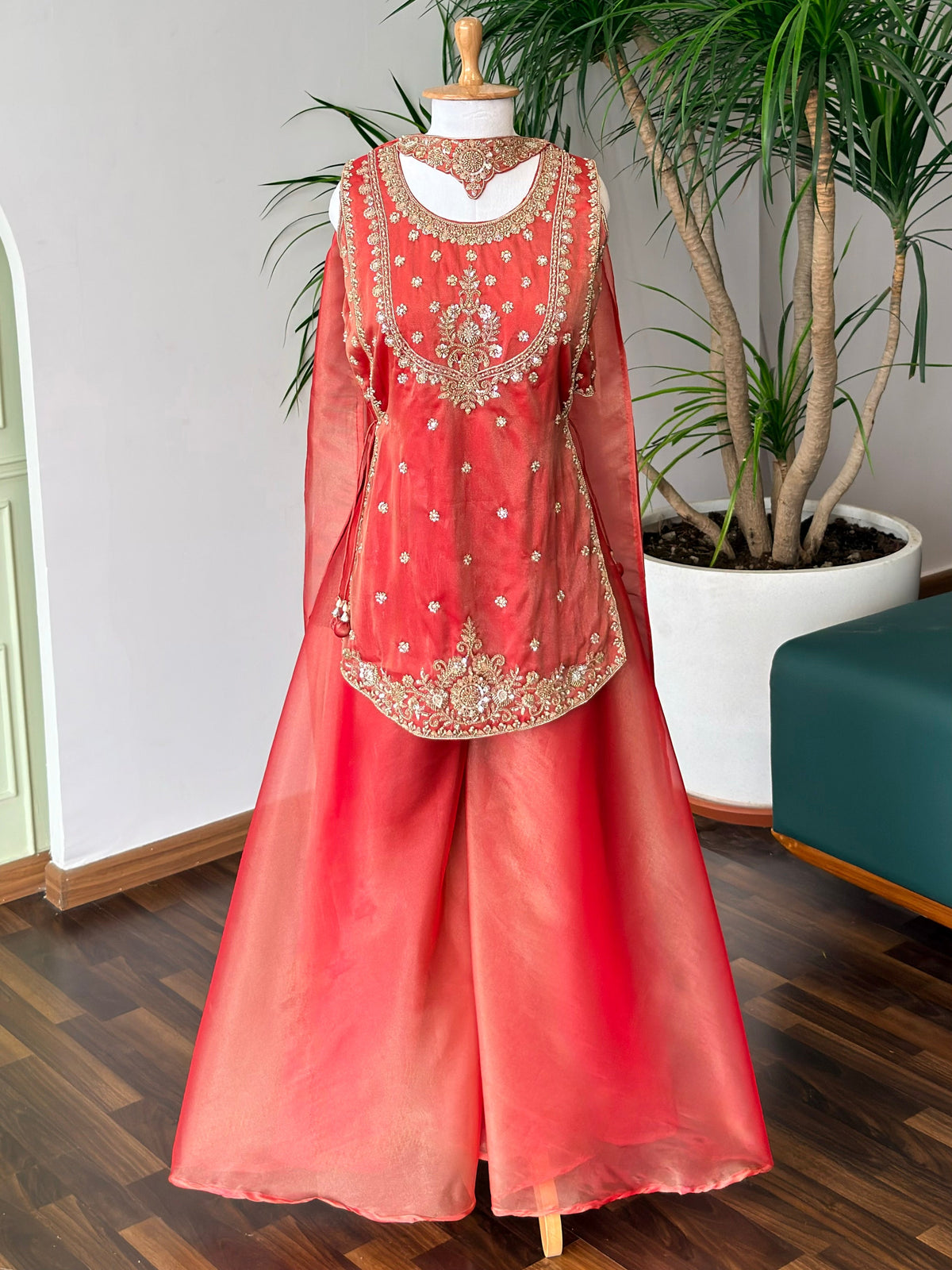 Coral Pink color Bids Embroidery work Sharara set BLS124