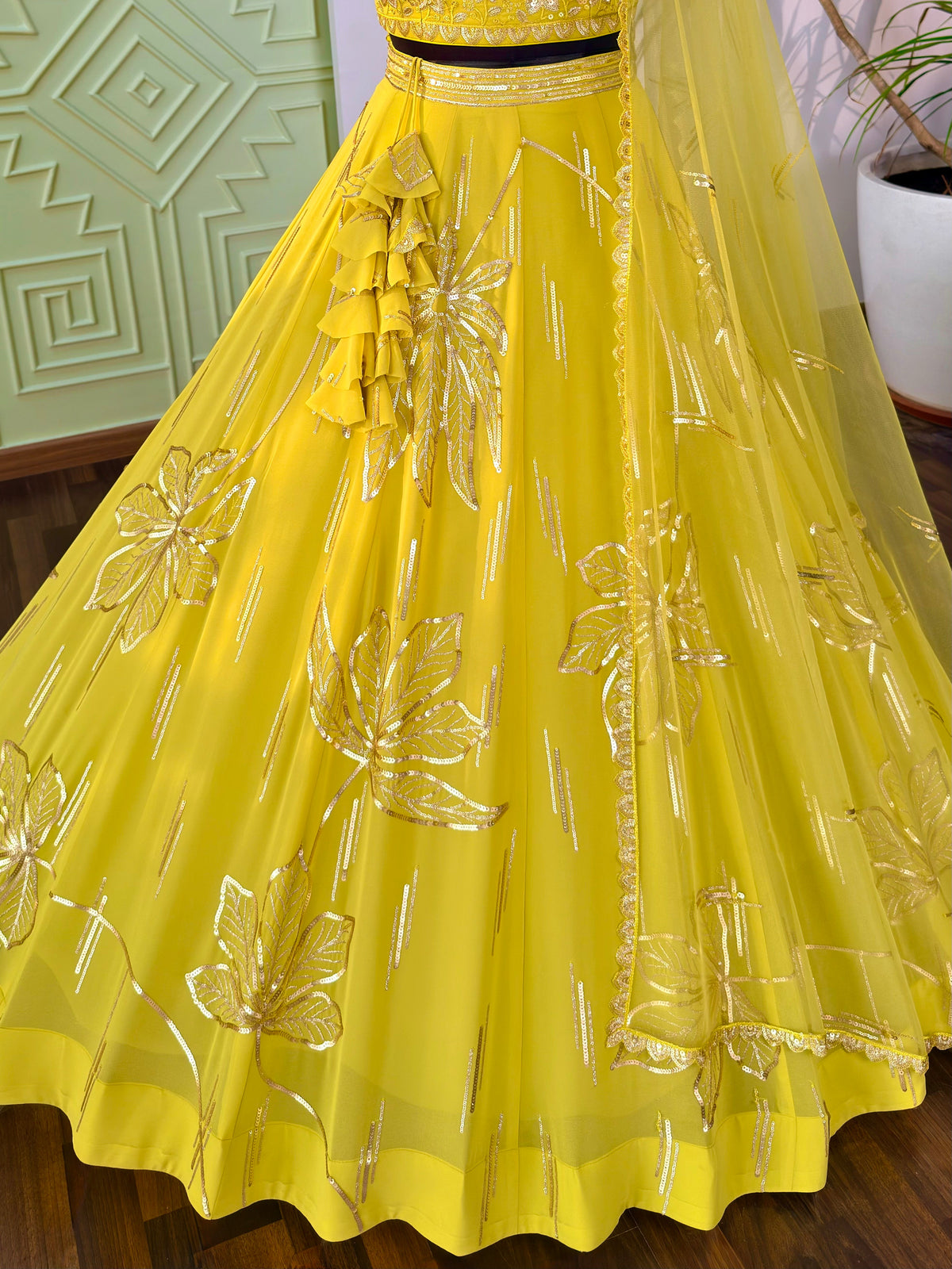 Yellow color Sequence Embroidery work Designer Lehenga Choli BL1682