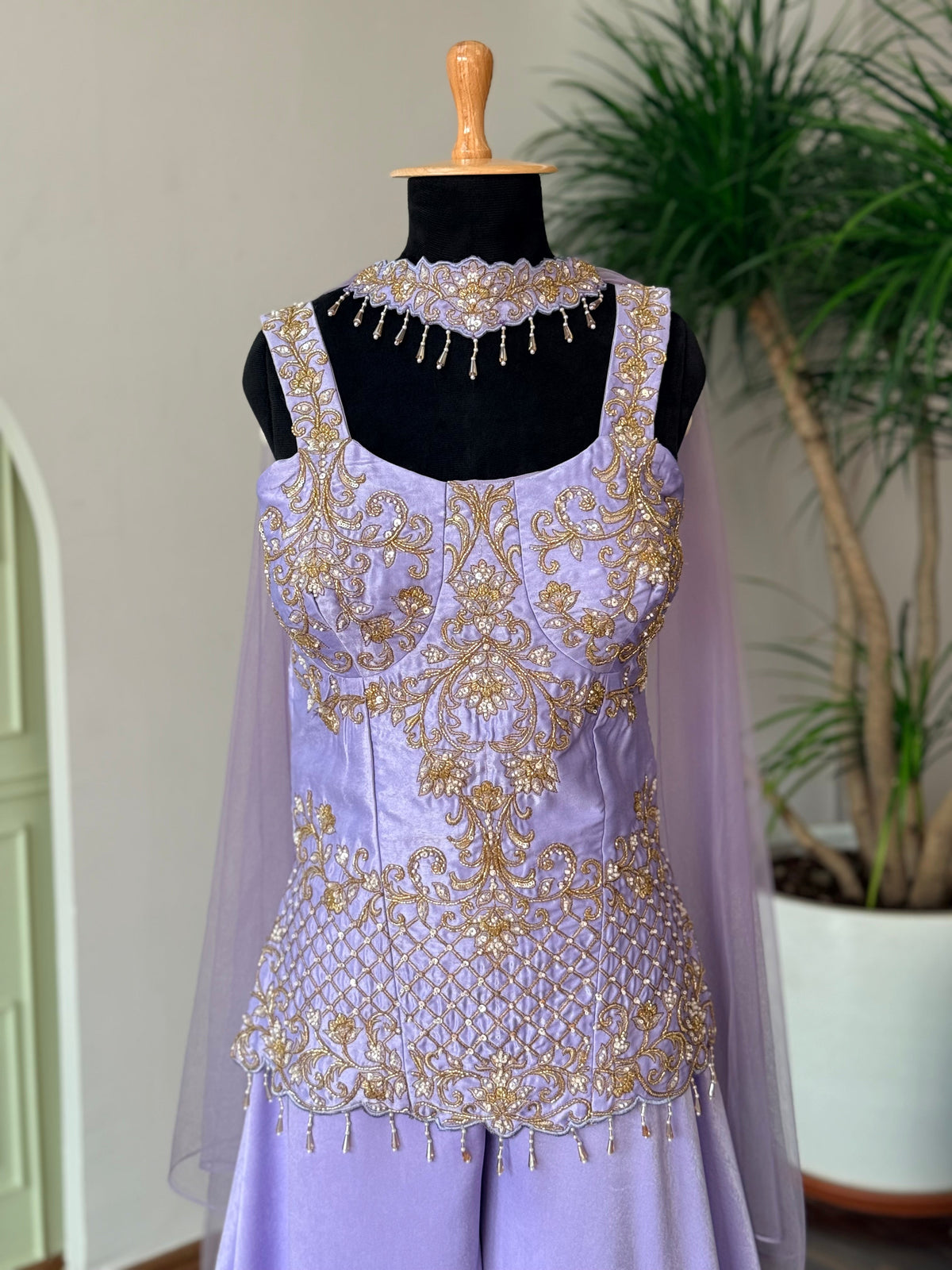 Pastel Lavender color Bids Sequence Embroidery work Sharara set BLS140
