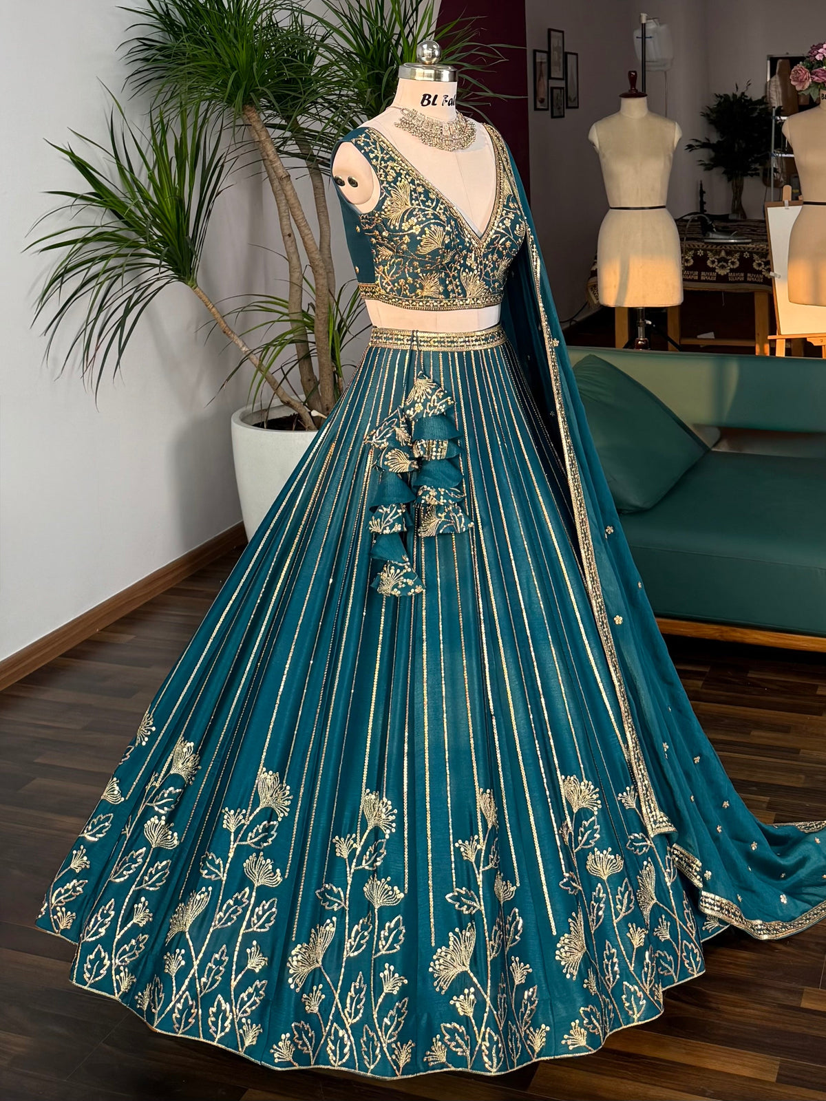 Teal Green color Sequence Embroidery work Designer Lehenga Choli BL1659