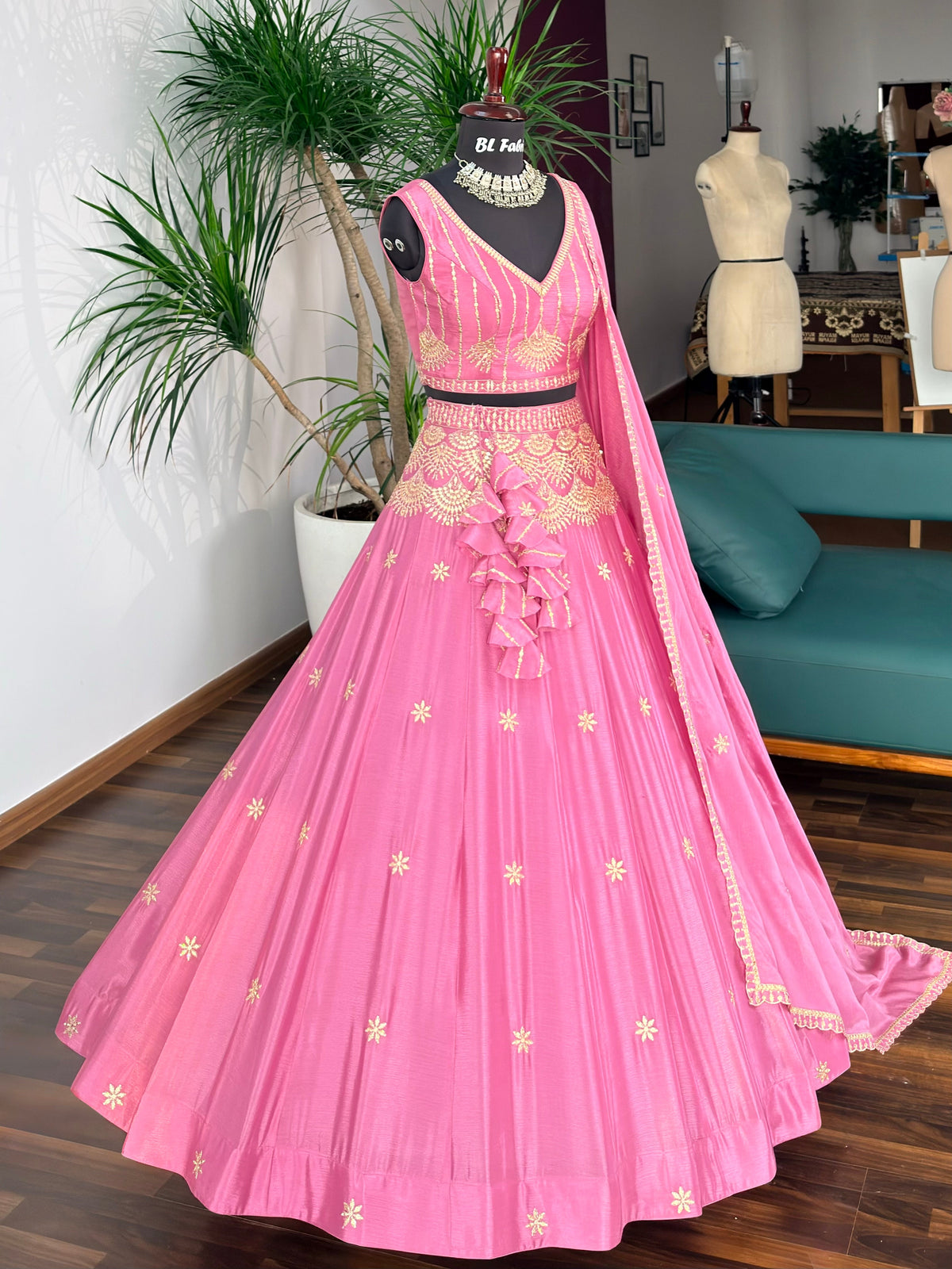 Rose pink color Sequence Embroidery work Designer Lehenga Choli BL1685