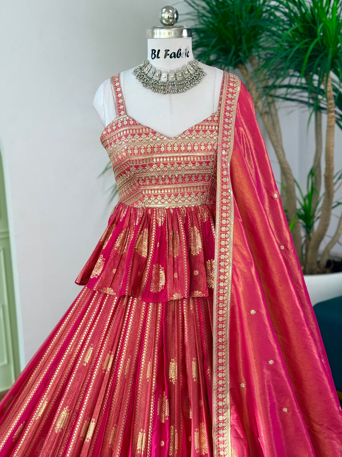 Rani Pink color Jacquard With Embroidery Designer Lehenga choli BL1700