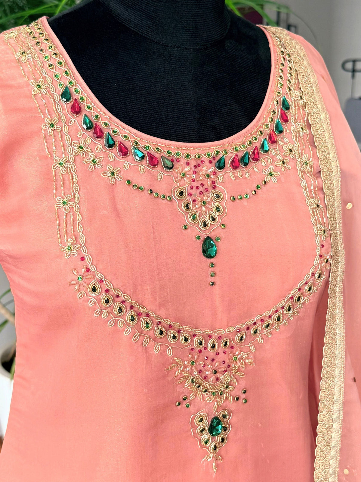Peach Pink color Bids Sequence Embroidery work Sharara set BLS135