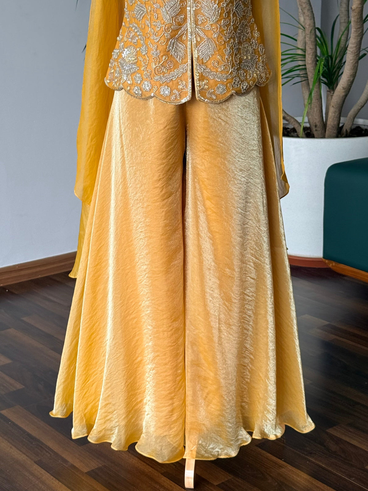 Mustard Yellow color Bids Sequence Embroidery work Sharara set BLS134