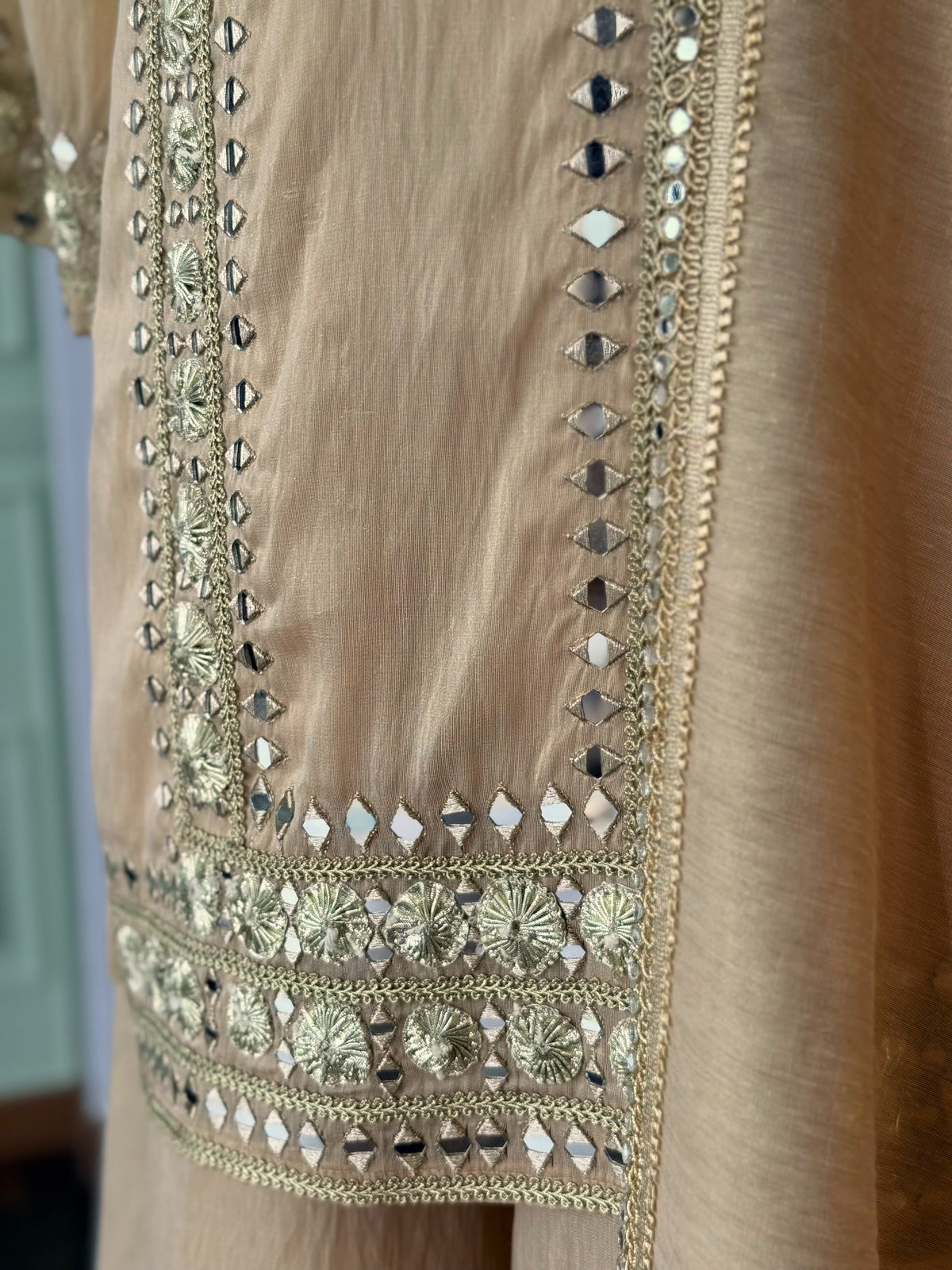 Champagne Gold Mirror & Embroidery Work Sharara set BLS120