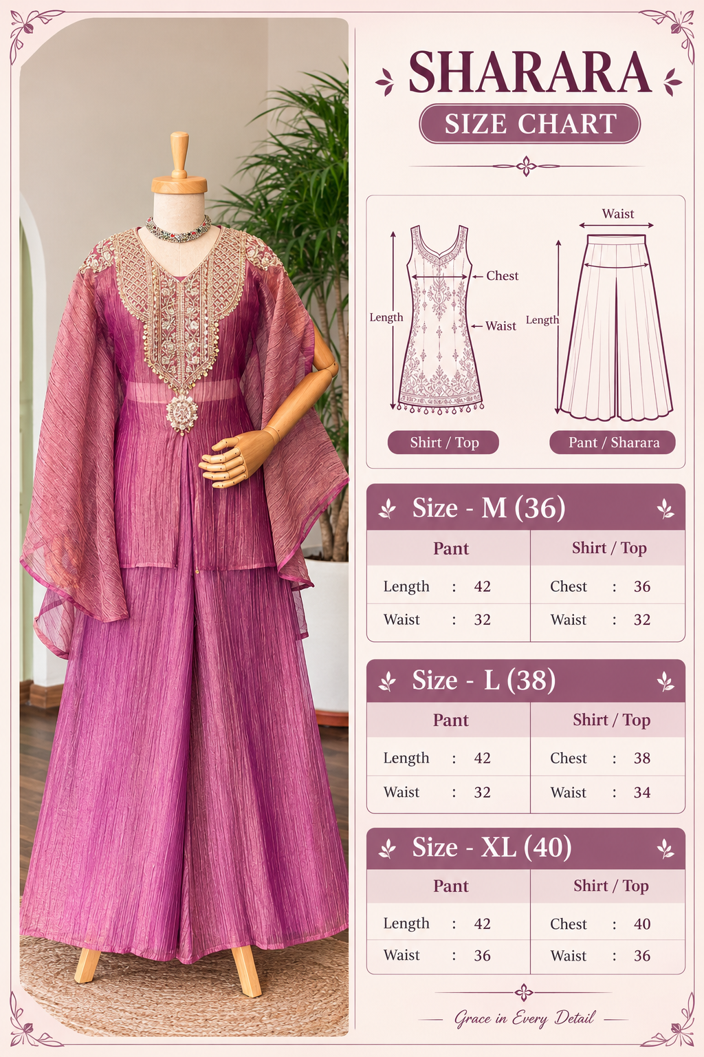 Mauve Pink Handwork Necklace Sharara set BLS131